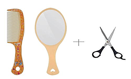 Professional Handheld Salon Mirror & Hair Comb Set - Free Hair Cutting Scissors Included (Brown/Black, 40g) - Perfect for Barbers, Stylists & Home Haircuts