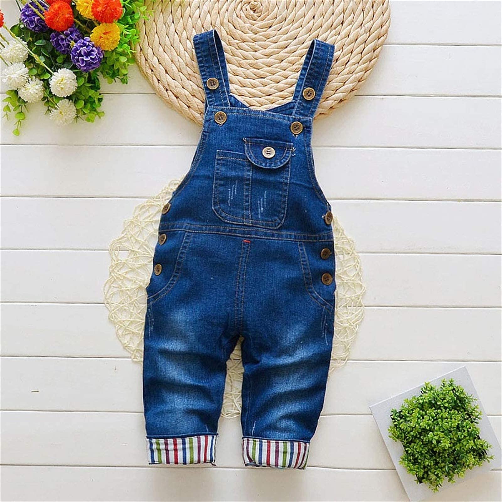 Adjustable Straps Denim Overalls for Boys & Girls - Cute Print Baby Jumpsuit (Blue, Size 3-4 Years) | Perfect for Playdates, Daycare & Family Outings