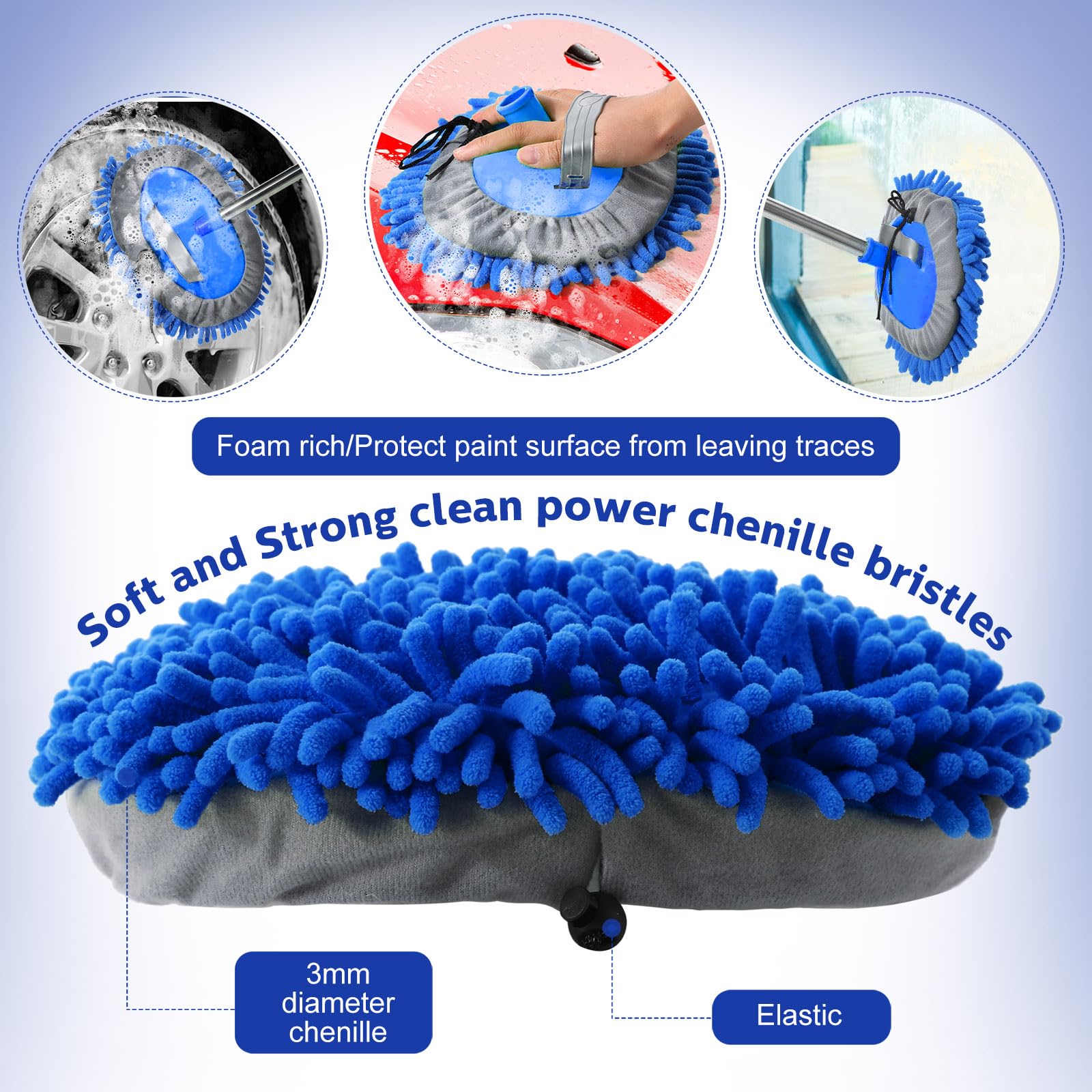 Layhit 5-Piece Premium Car Wash Mitt Set - Super Soft Microfiber Chenille Gloves for Safe Scratching-Free Vehicle Cleaning (Royal Blue) - Perfect for Cars, Trucks, RVs & Pickups - Includes Scratch Replacement Mitts