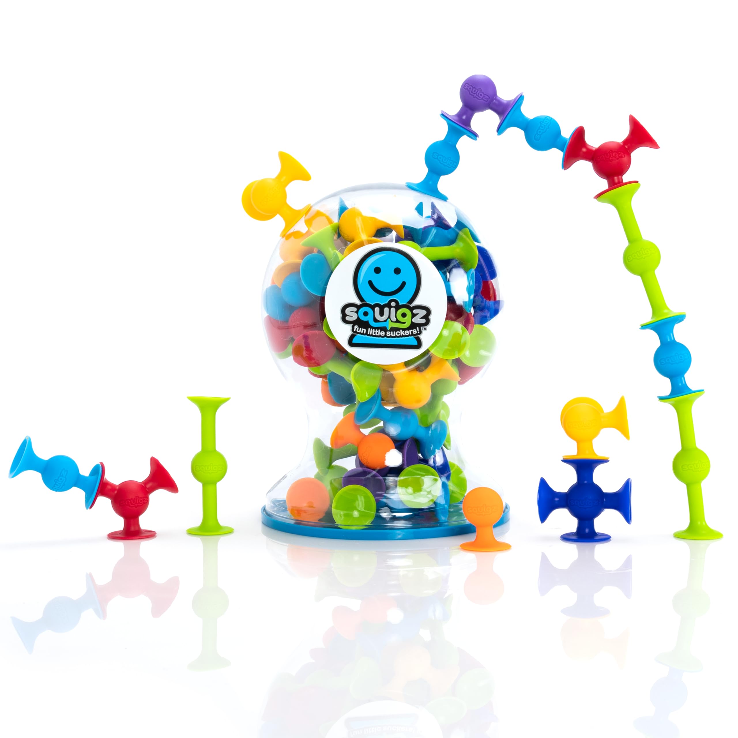 Fat Brain Toys Squigz Deluxe Set - 50-Piece Suction Construction Building Blocks, STEM Learning Toys for Kids Ages 3+, Creative Bath & Sensory Play for Toddlers & Preschoolers