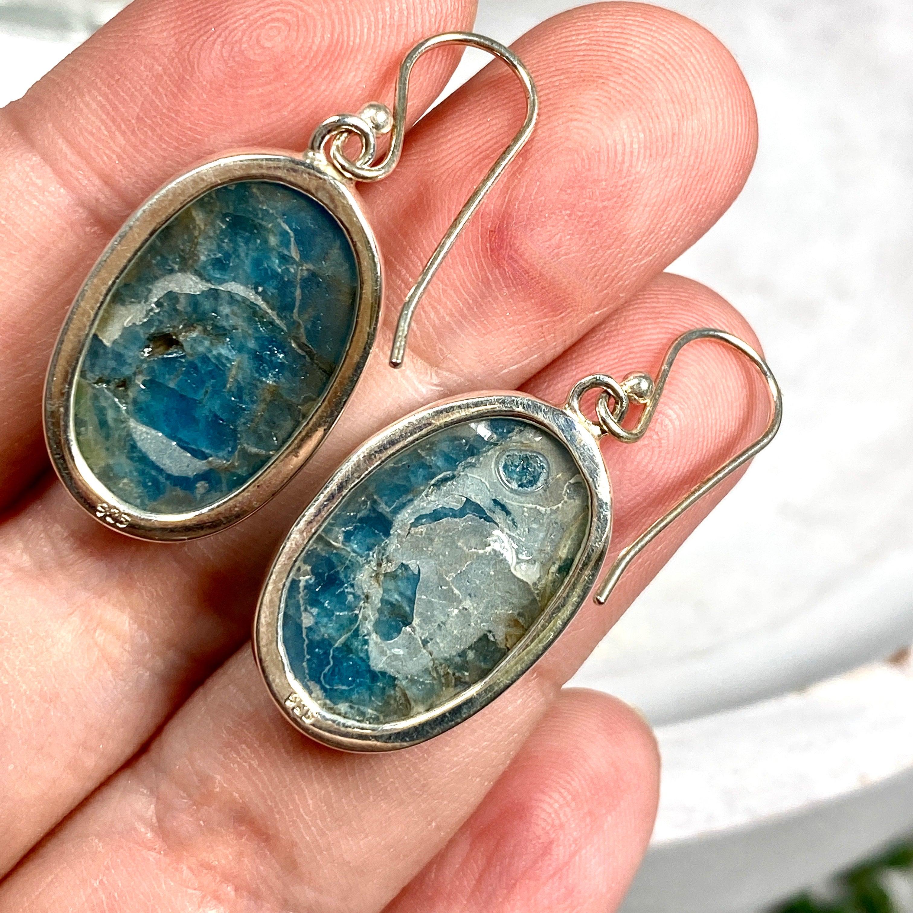 Blue Apatite Oval Earrings KEGJ1097 - Elegant Gemstone Jewelry for Women, Perfect for Parties & Special Occasions