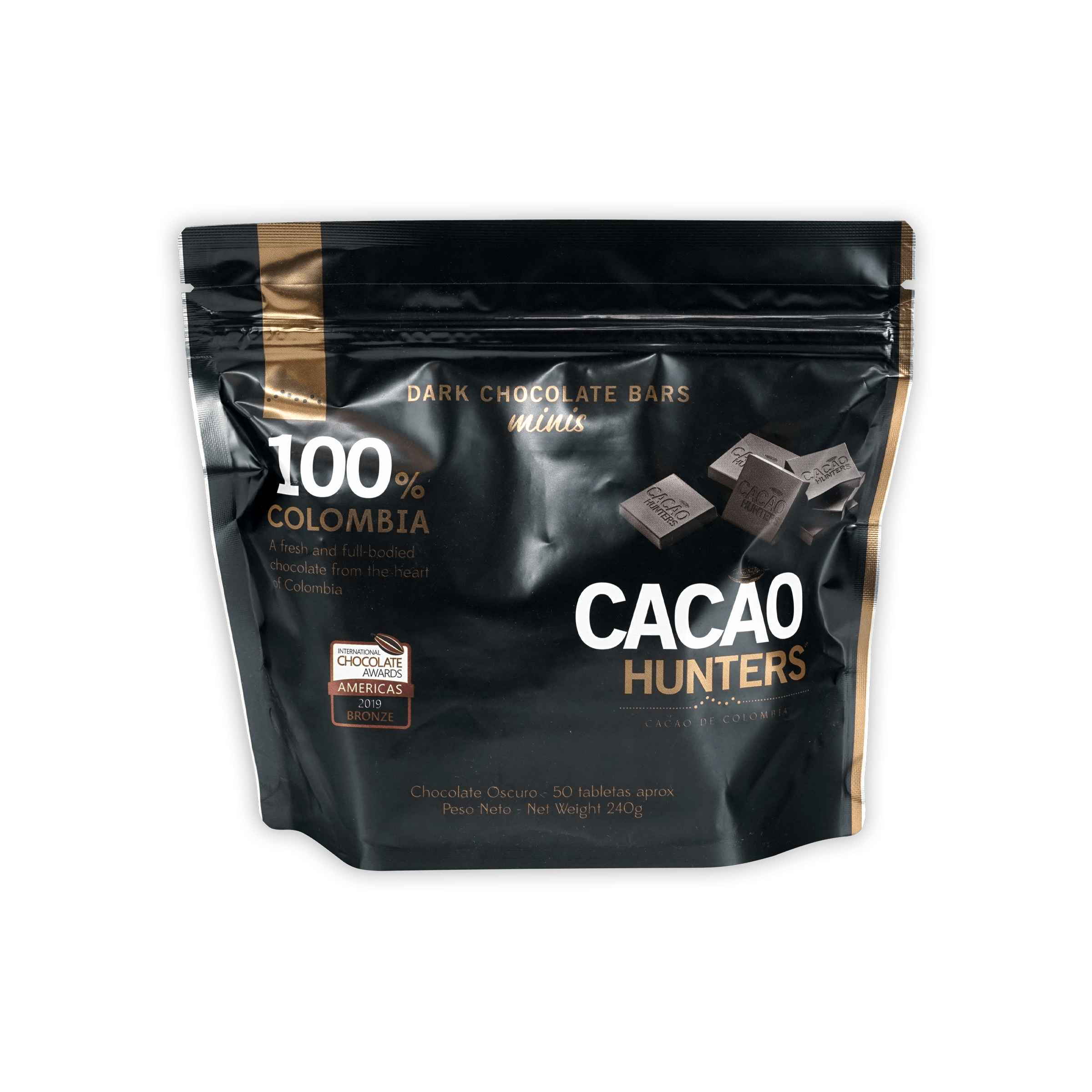 Cacao Hunters Minis Colombia 100% Dark Chocolate Bars - Premium Organic Snack for Gifting, Baking & Healthy Desserts