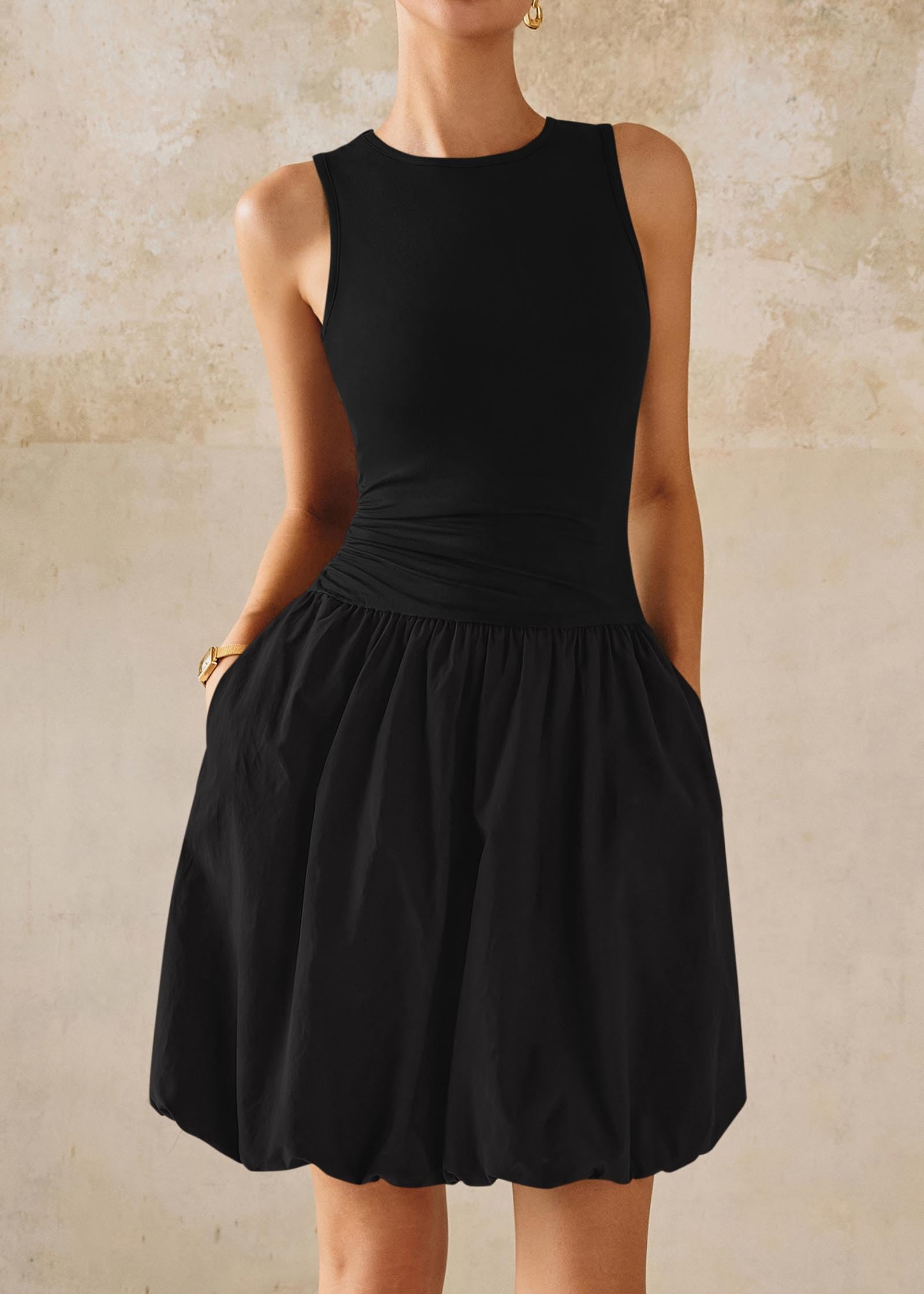 KIRUNDO Women's Summer Bubble Dress 2025 - Casual Mini Bodycon Cocktail Dress, Sleeveless Drop Waist Sundress for Beach, Party & Spring Outfits | Perfect for Vacation, Date Night & Summer Events