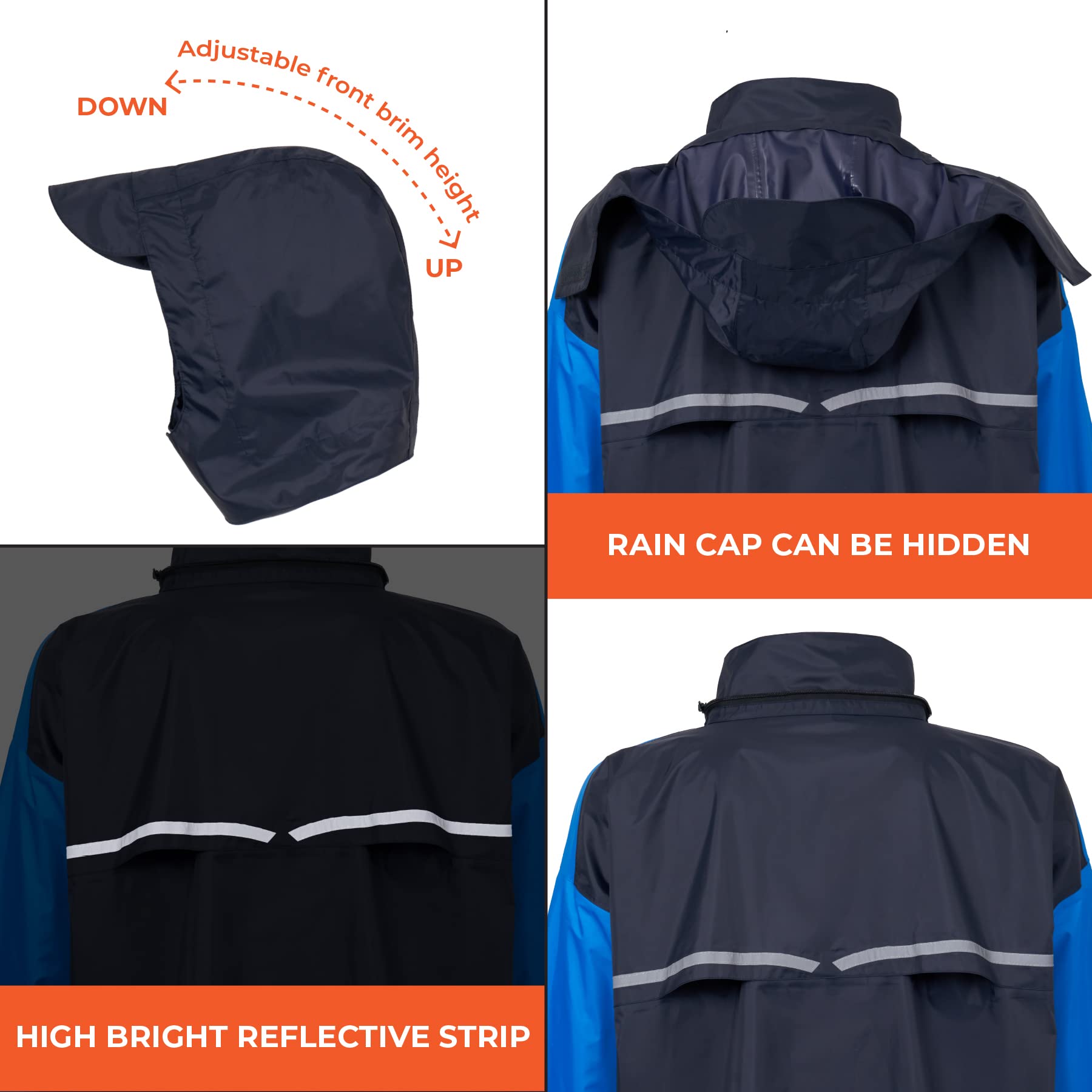 Waterproof Rain Suits for Men - 3-Piece Reflective Motorcycle Rain Gear Set | Heavy Duty Outdoor Rainwear for Hiking, Biking & Work | Durable & Breathable Rain Protection