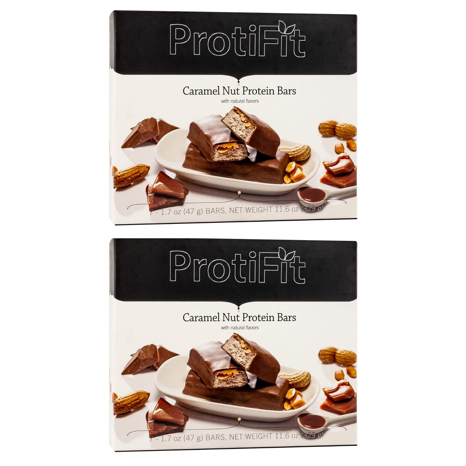PROTIFIT - Low Calorie Caramel Nut Protein Bar 2 Pack | 15g High Protein, Low Carb & Sugar | Ideal Protein Compatible | 7 Servings Per Box | Perfect for Post-Workout Recovery & Healthy Snacking