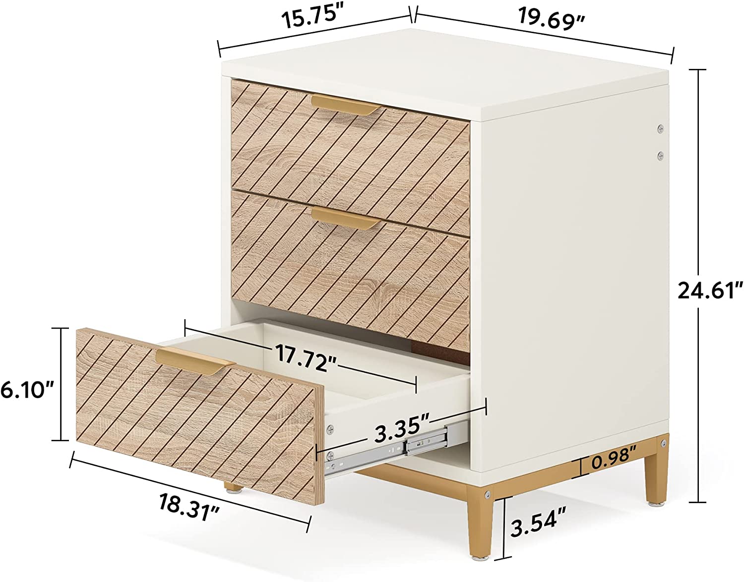 3 Drawer Nightstand - Modern Bedside End Table with Storage for Bedroom, Living Room & Guest Room - Compact Night Stand with Smooth Gliding Drawers for Easy Organization