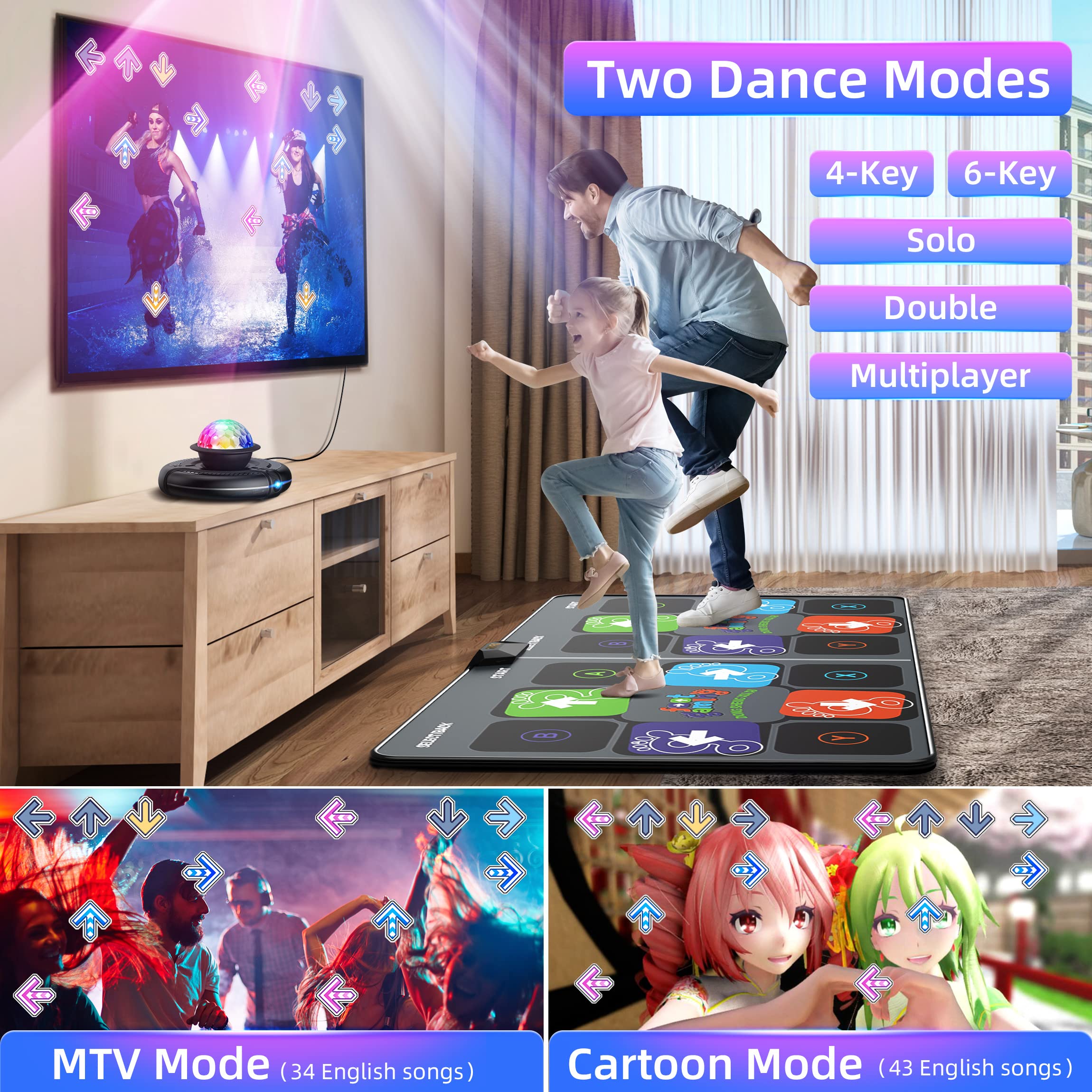 Wireless Dance Pad for Adults & Kids - Double Player TV Dance Mat with Smart Camera, Plug & Play Electronic Dance Game for Family Fun - Perfect for Fitness, Parties, Christmas & Birthday Gifts