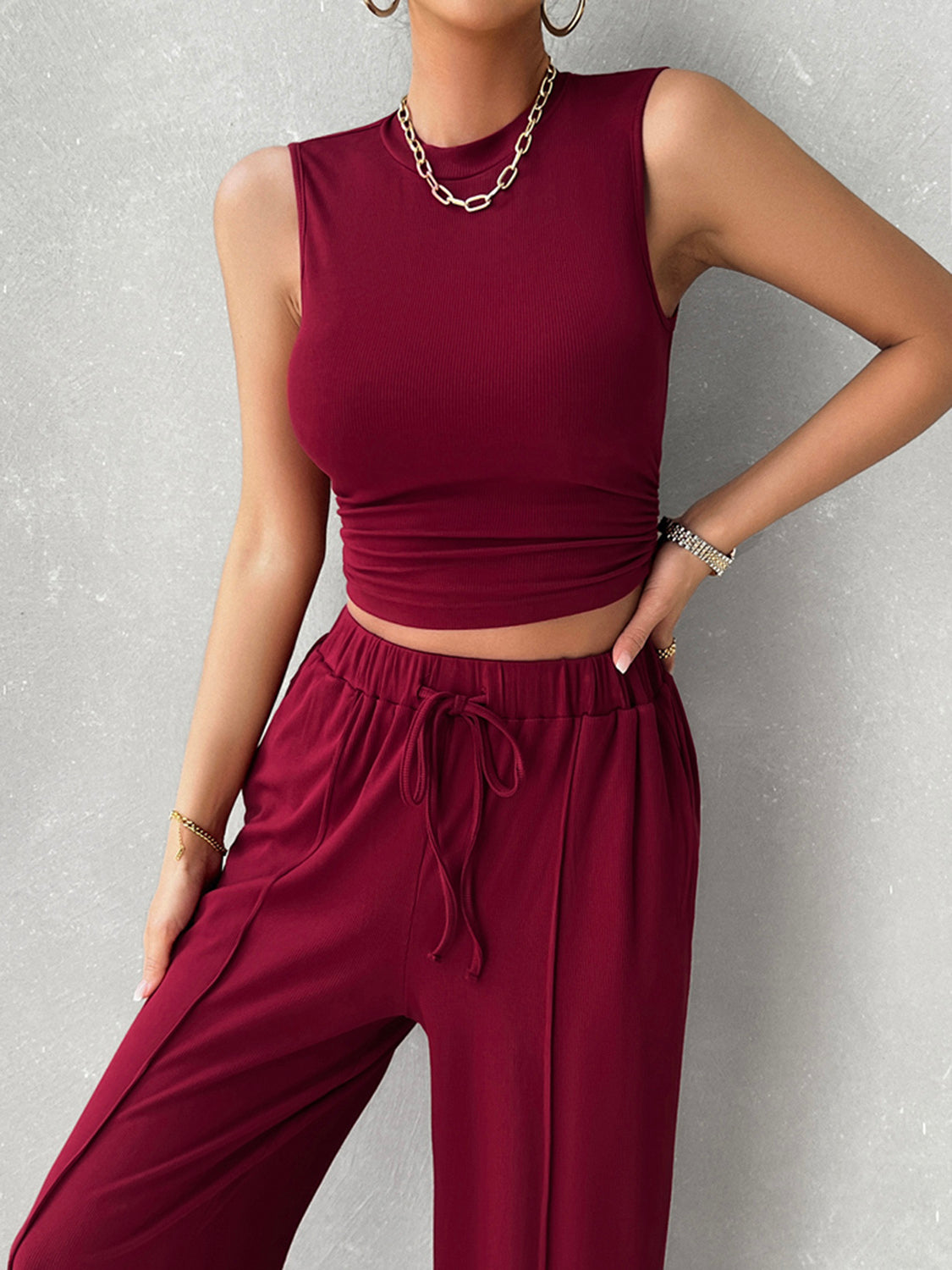 Women's Sleeveless Tank Top & Drawstring Resort Pants Set - Casual Summer Outfit for Beach Vacation, Yoga, and Lounge Wear