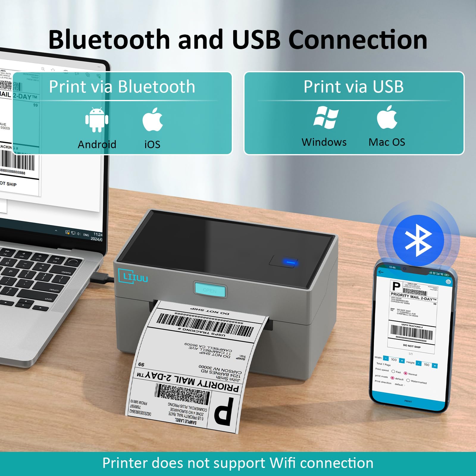 Bluetooth Thermal Shipping Label Printer 4x6 - Wireless Label Maker for iOS, iPhone, iPad, Android, Mac & Windows - Compatible with Amazon, eBay, Shopify, Etsy, USPS, UPS - Perfect for Home Businesses & E-commerce Shipping