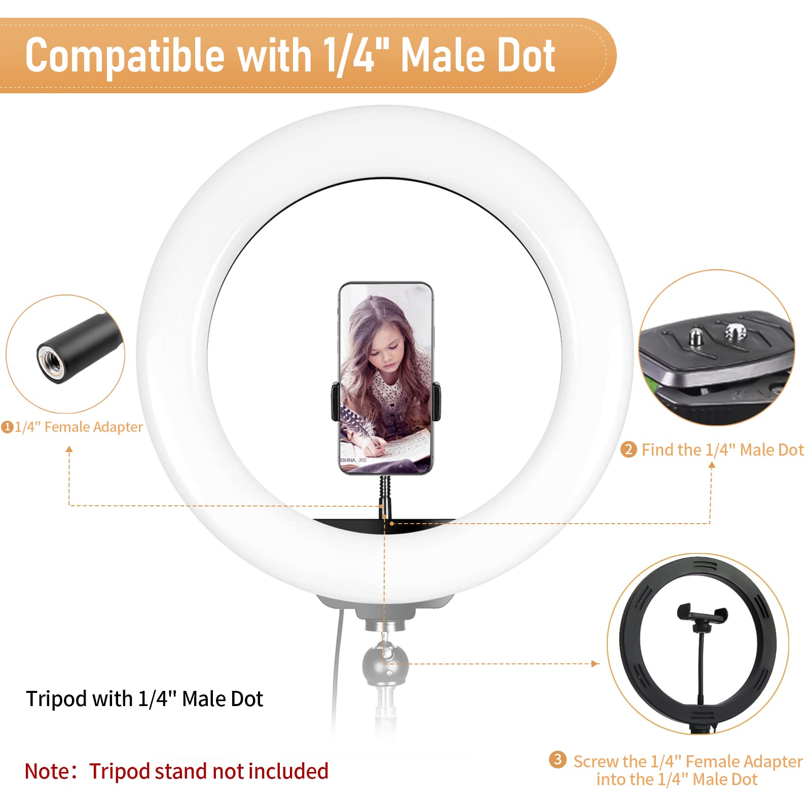 2-Pack Universal Phone Holder for Ring Light & Tripod Stand - 1/4