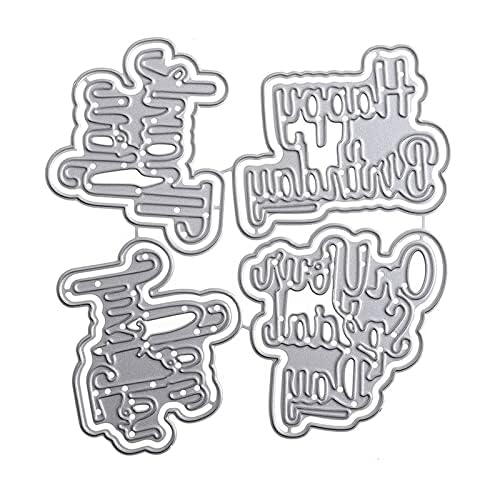 4 Sets Happy Birthday Thank You Metal Cutting Dies for Scrapbooking, DIY Photo Album, Card Making - Decorative Stencils & Letters Die Cuts for Special Occasions & Greeting Cards
