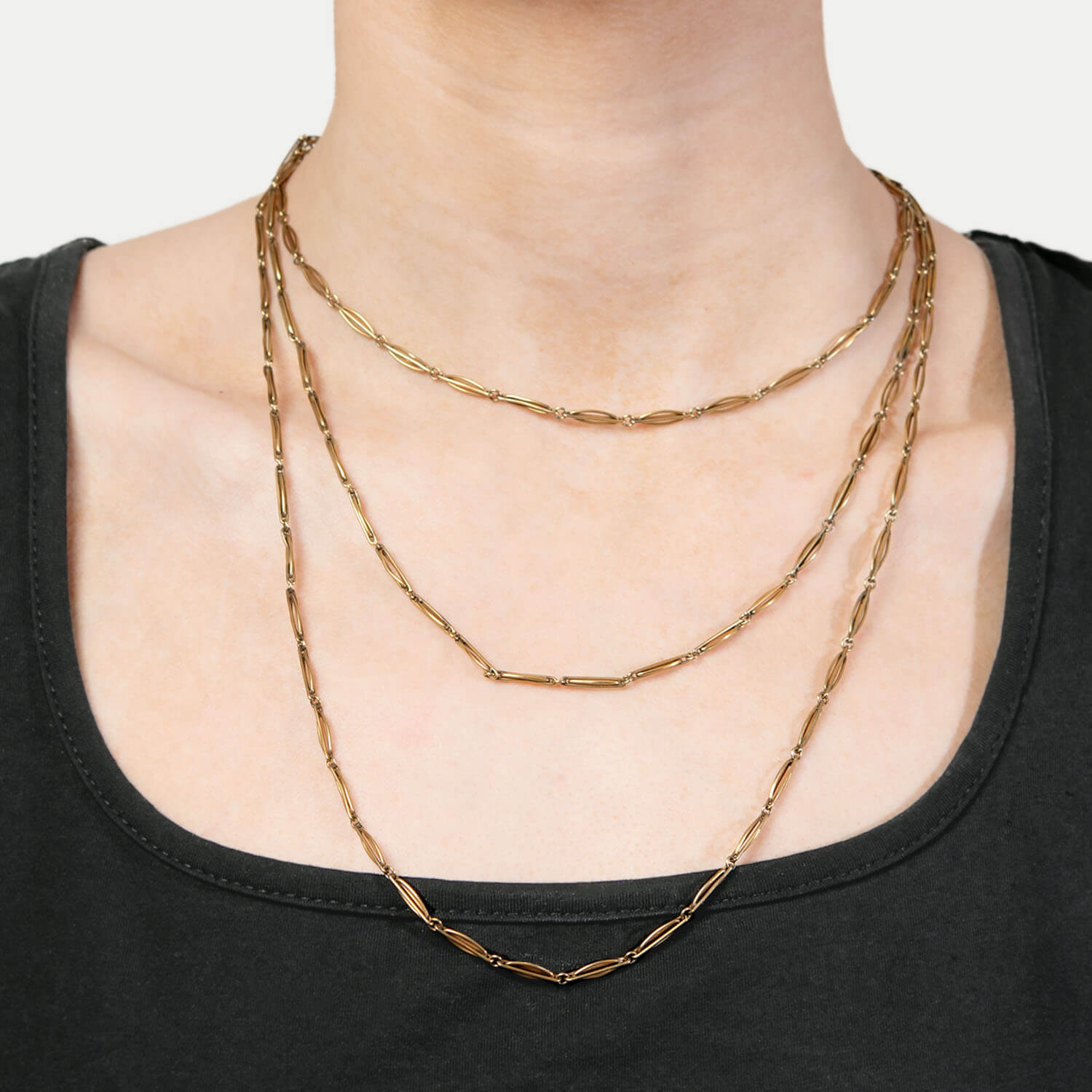 18K Gold Edwardian French Paperclip Chain Necklace - 54cm Elegant Vintage Jewelry for Women, Perfect for Weddings, Parties & Daily Wear