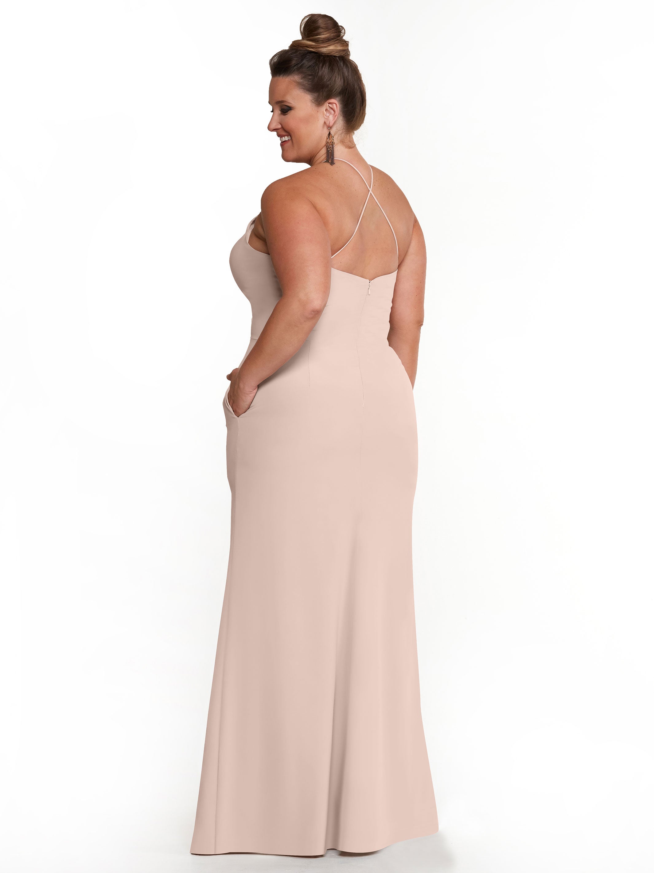 Elegant 83026 Sheath Stretch Chiffon Bridesmaid Dress with Halter Neckline & High Slit - Perfect for Weddings, Formal Events & Evening Parties