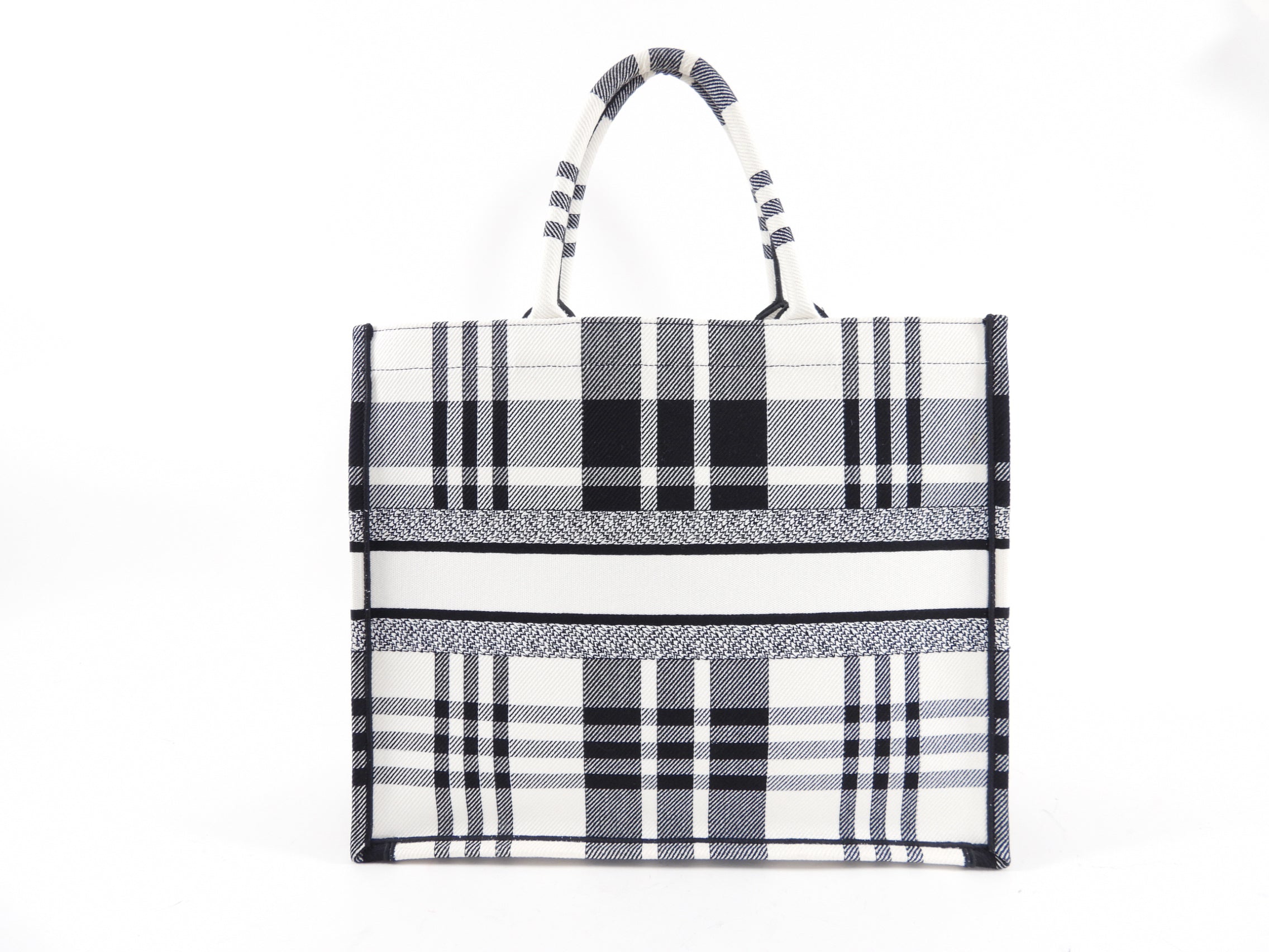 Dior Black and White Checkered Large Book Tote Bag - Stylish Designer Handbag for Work, Travel & Everyday Use