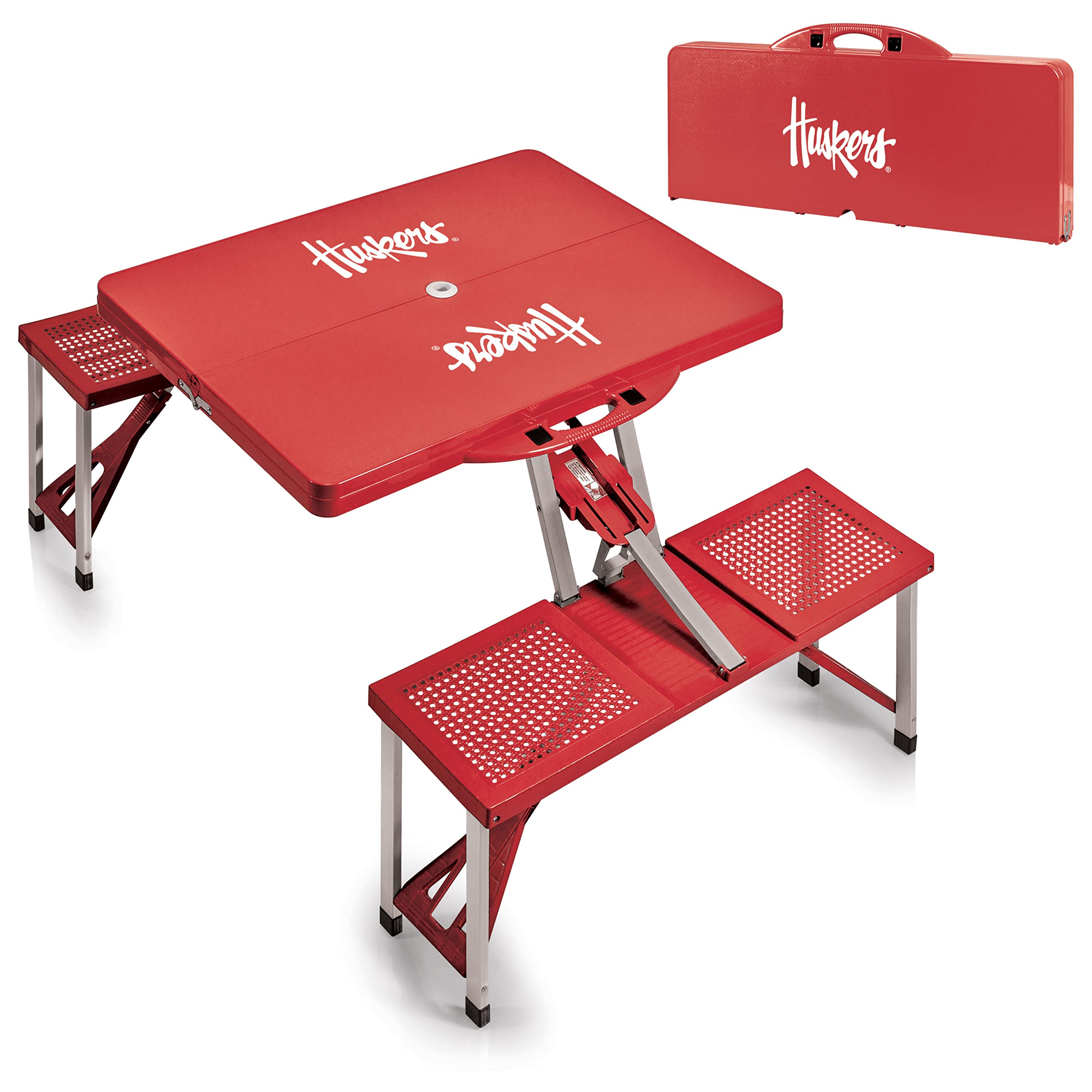 PICNIC TIME NCAA Nebraska Cornhuskers Portable Folding Picnic Table - Compact Camping Table with Umbrella Hole for Outdoor, Tailgating & Beach (Red) - Perfect for Backyards, BBQs & Game Day Parties