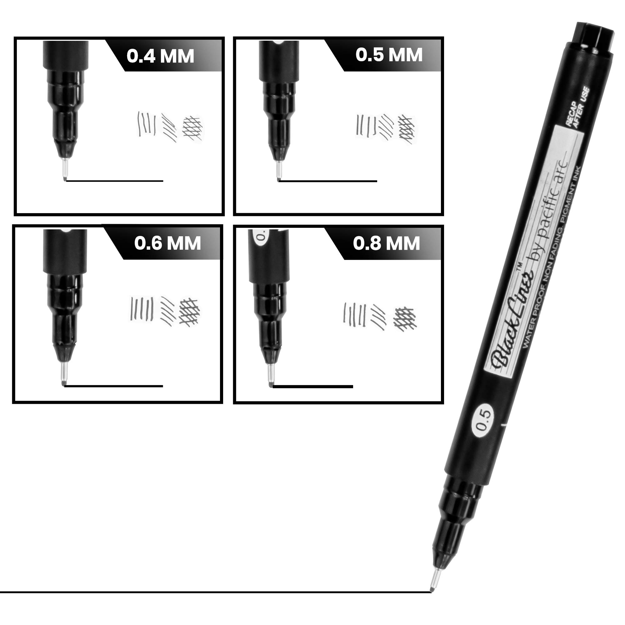 Pacific Arc Blackliner Black Fineliner Pens - 4-Piece Set with Different Nib Sizes for Drawing, Sketching, Journaling & Calligraphy | Ideal for Artists, Hand Lettering & Bullet Journaling