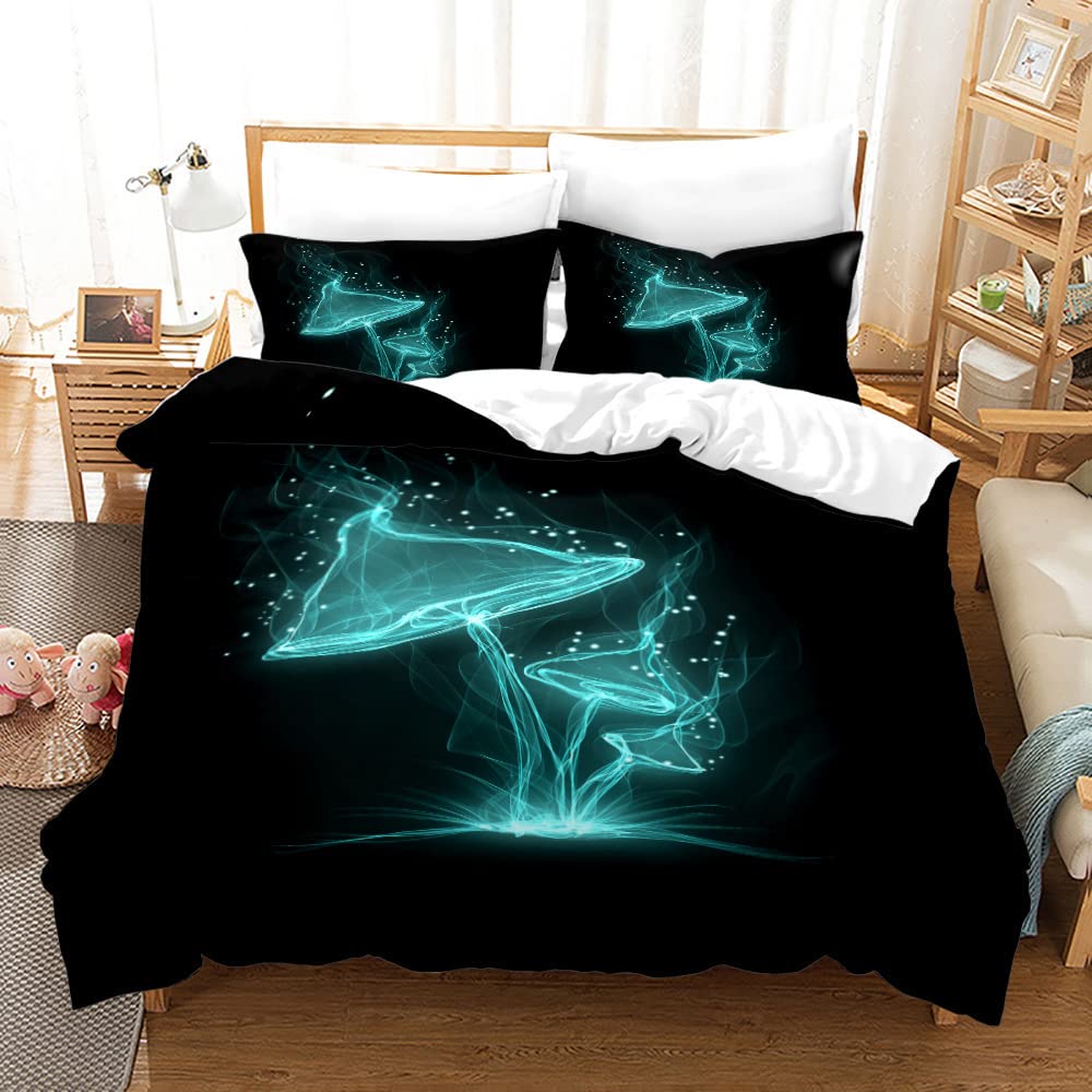 Mushroom Duvet Cover Set King Size - 3Pc Microfiber Bedding for Kids & Teens - Cozy Bedroom Decor