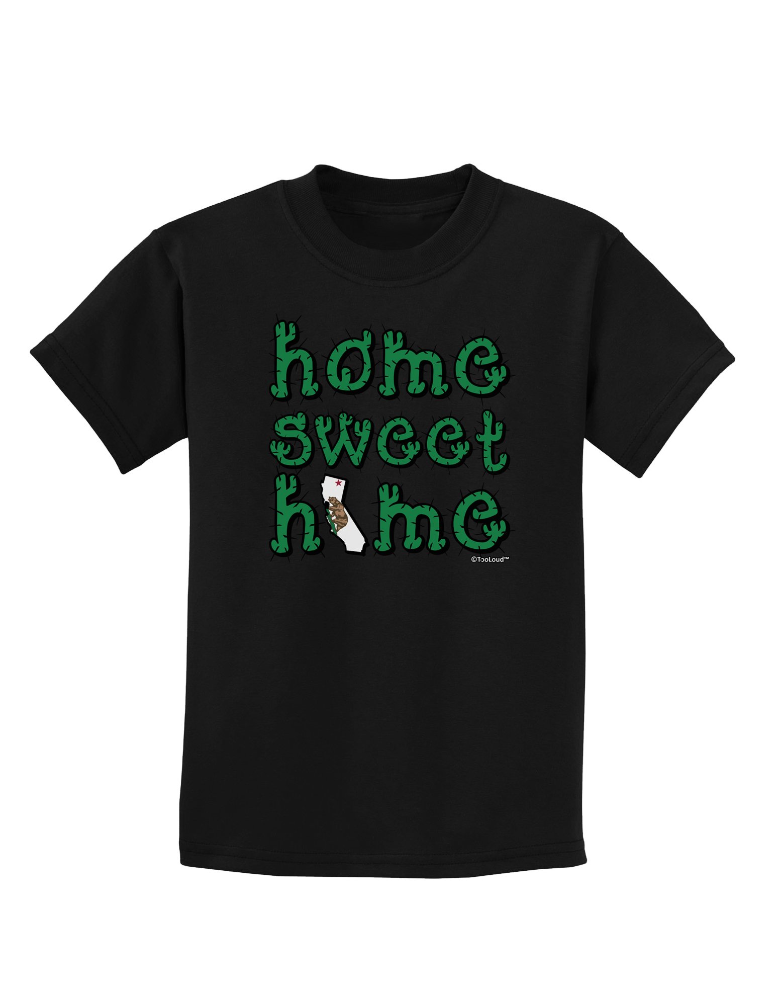 TOOLOUD California State Flag & Cactus Kids Dark T-Shirt - Home Sweet Home Design - Soft Cotton Tee for Boys & Girls - Perfect for School, Playdates & Family Outings