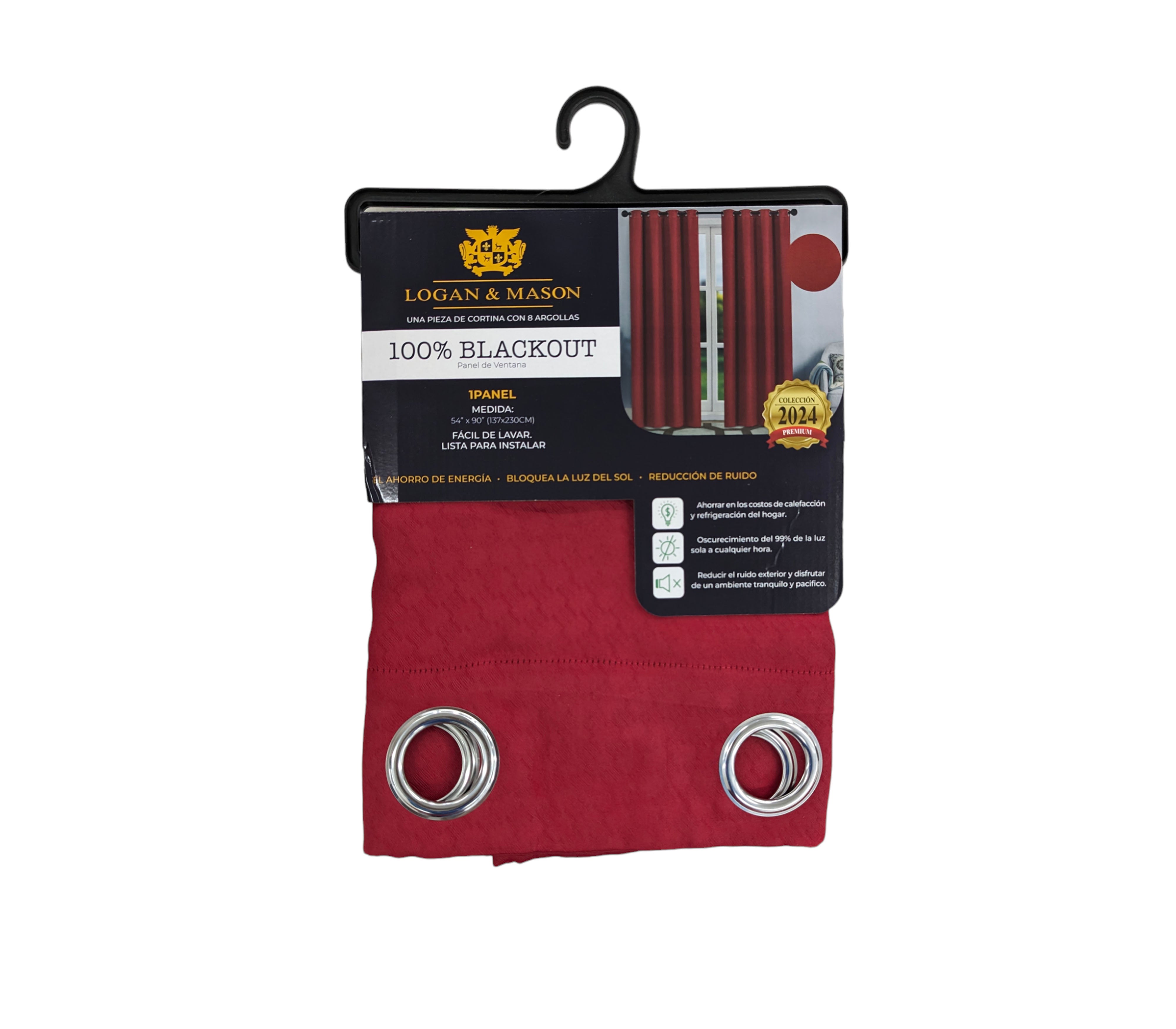 Logan & Mason 100% Blackout Window Curtain with Rings - Thermal Insulated Room Darkening Drapes for Bedroom, Living Room & Nursery
