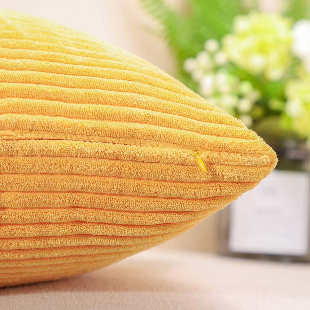 Artscope 18x18 Inch Cozy Striped Corduroy Pillow Covers - Super Soft Decorative Square Throw Pillow Cases for Sofa, Couch, Bed & Car - Yellow Home Decor for Living Room, Nursery & Office