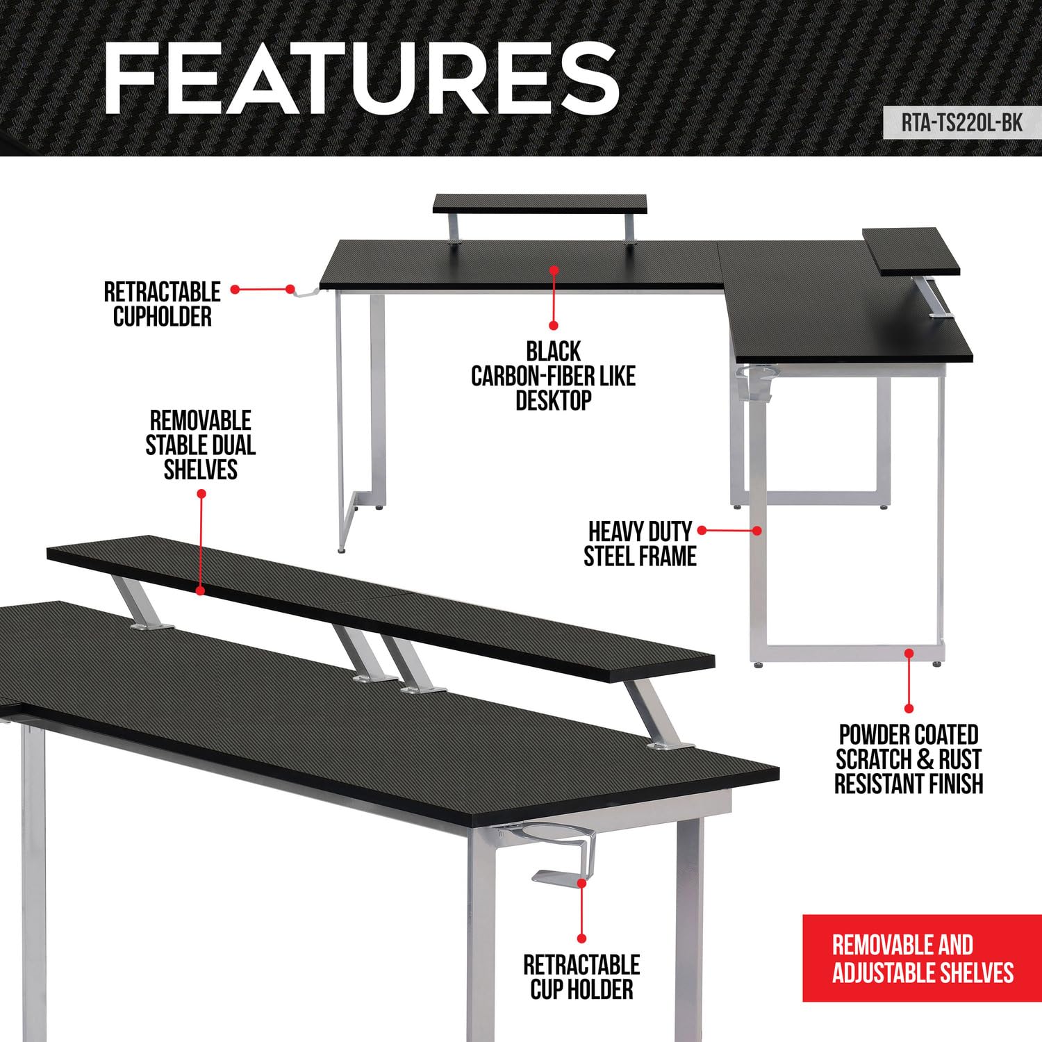 Warrior L-Shaped Gaming Desk with MDF Panel - Sturdy Computer Desk with Scratch & Rust Resistant Steel Frame in Black | Perfect for Home Office, Gaming Setup & Workstation