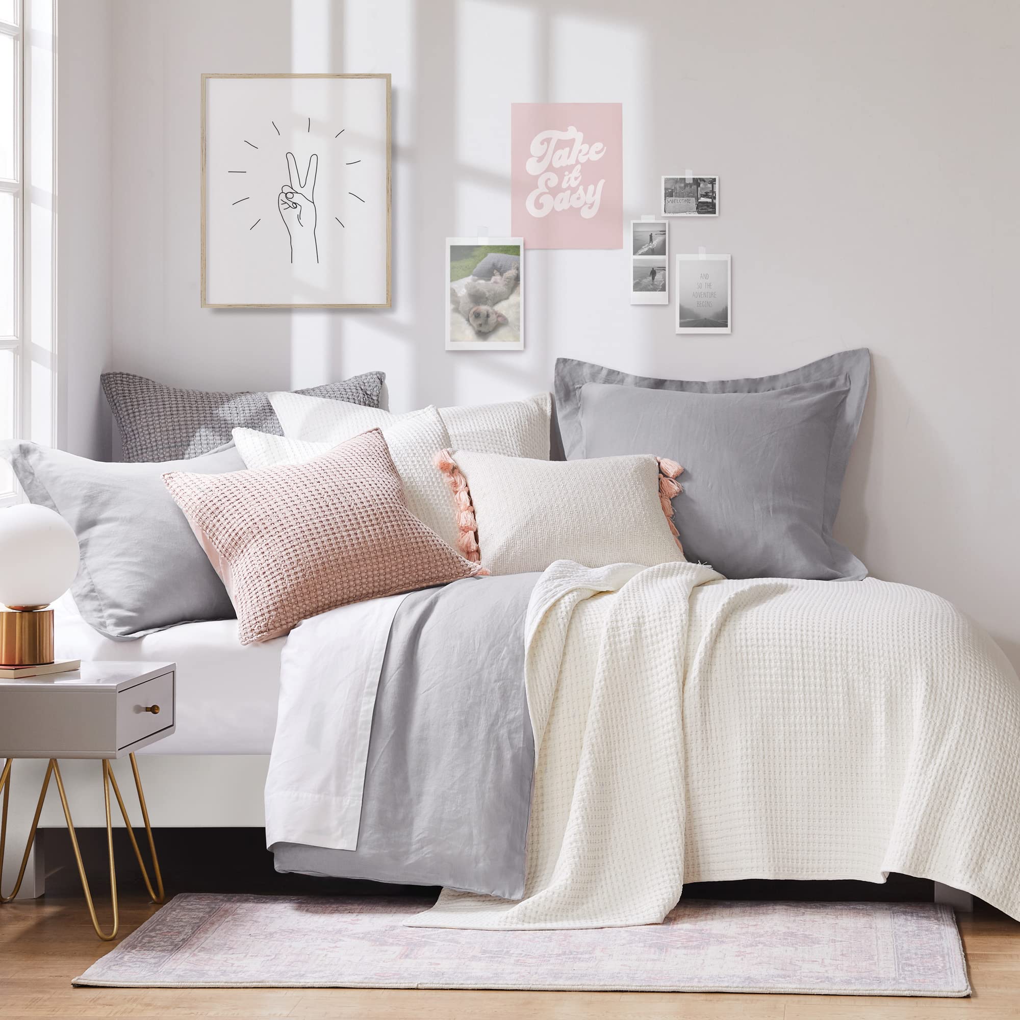 Levtex Home Mills Waffle Twin Quilt Set - Soft Cream Cotton Waffle Bedding - Quilt (68