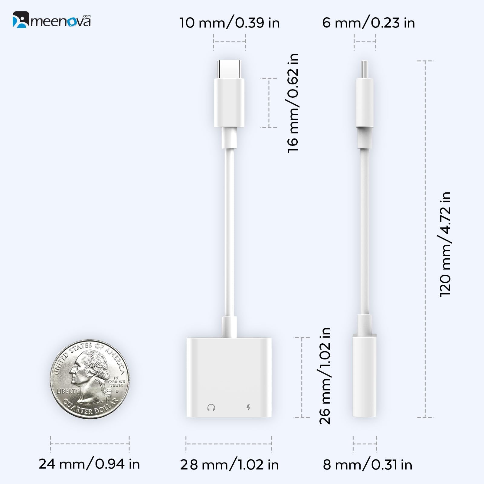 Meenova USB C Splitter 1 to 2 Adapter - 60W Fast Charging & 3.5mm Audio Dongle for iPhone 16/15, Galaxy S24/S23/S22/S21 Ultra, iPad - Simultaneous Charging & Listening - Perfect for Travel, Office & Gaming