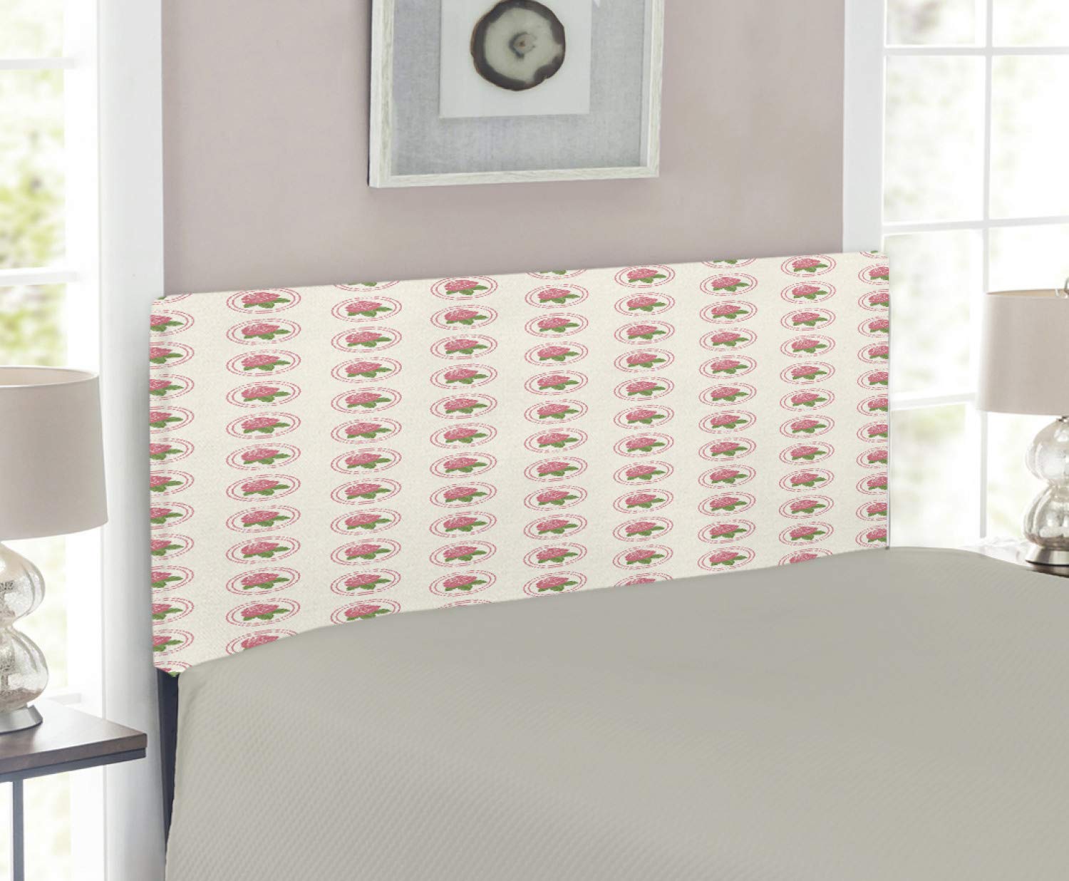 Ambesonne Floral Upholstered Headboard - Farmhouse Style Twin Size Bed Headboard with Rose Blooms & Leaves Design, Memory Foam Padding in Pale Pink & White | Perfect for Country Chic Bedrooms, Guest Rooms & Cozy Home Decor