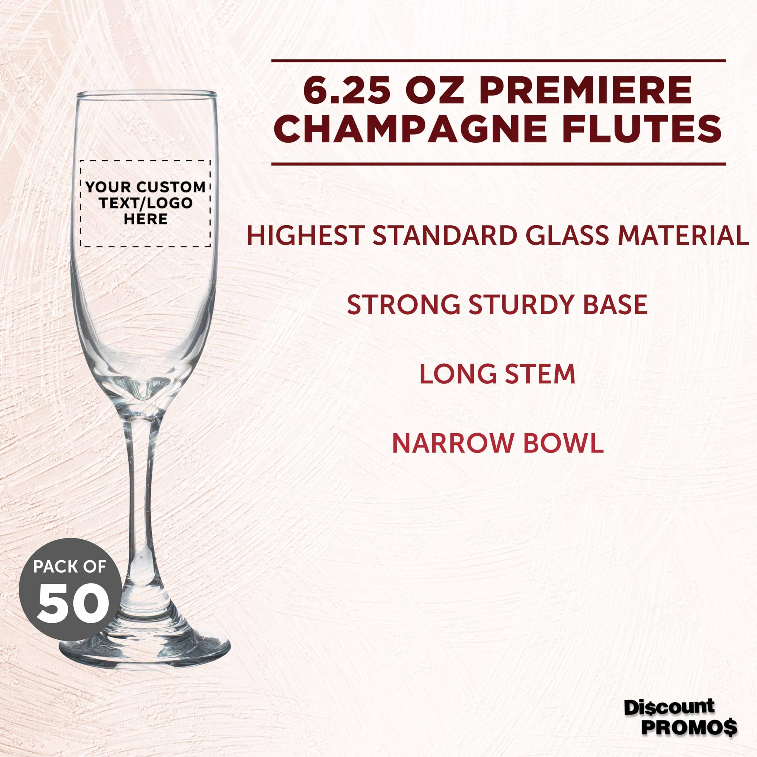 Custom Engraved Champagne Flutes 6.25 oz (Set of 50) - Elegant Wedding Toast Glasses, Bulk Party Drinkware & Promotional Gifts - Clear Crystal Glass - Perfect for Weddings, Corporate Events, Bridal Showers & Branding Giveaways