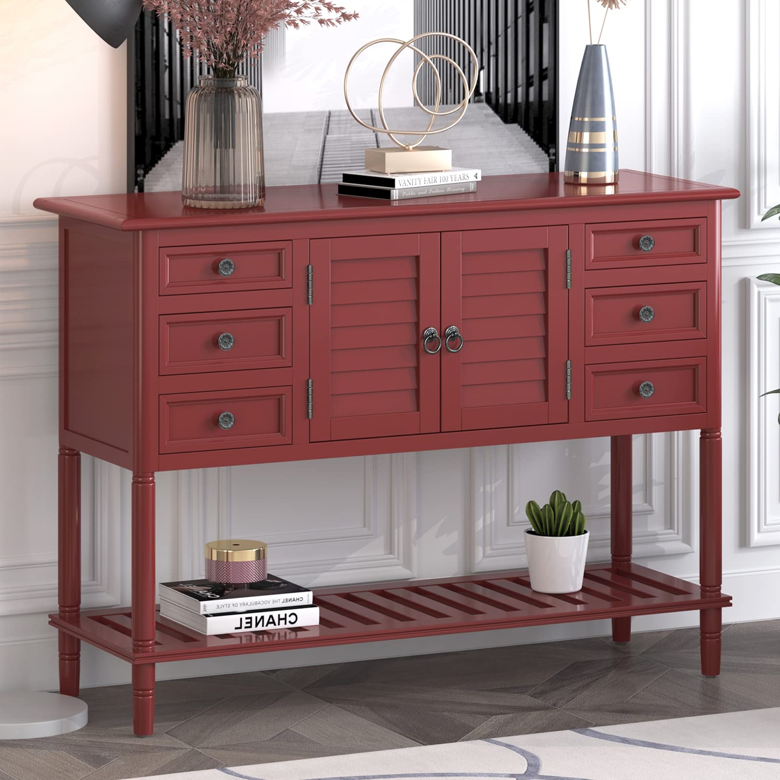 Modern Wooden Console Table with Shutter Doors & Drawers - 45