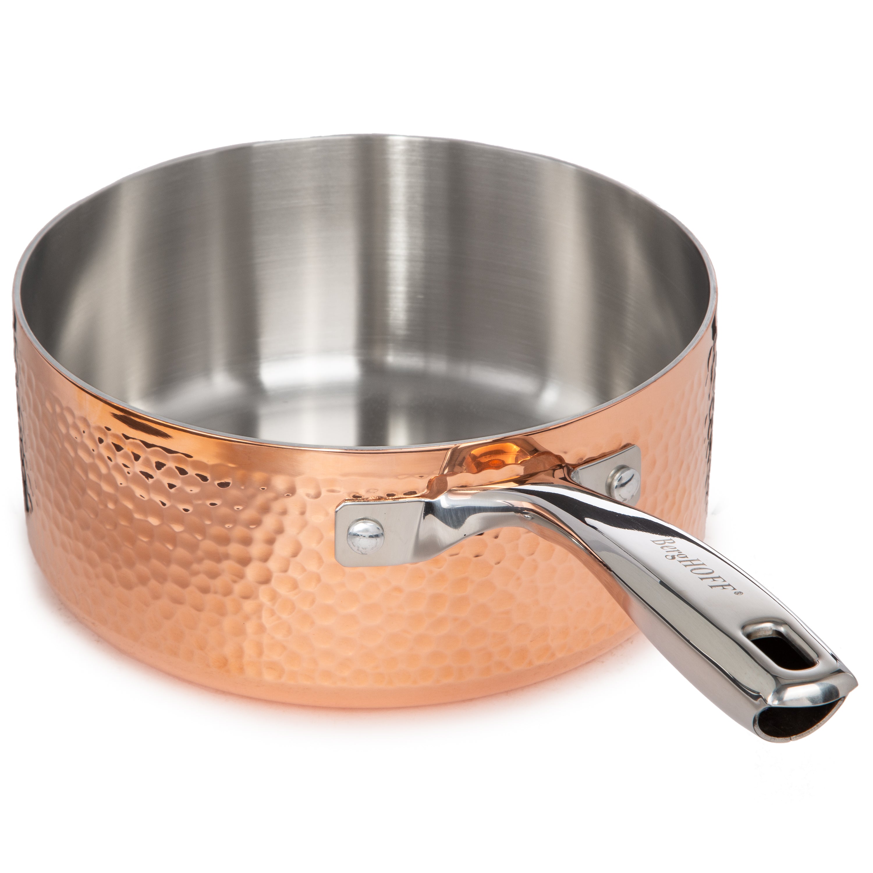 BergHOFF Vintage Tri-Ply Copper 8-Inch Saucepan 3-Quart with Lid, Hammered Finish - Perfect for Soups, Stews & Sauces in Modern Kitchens
