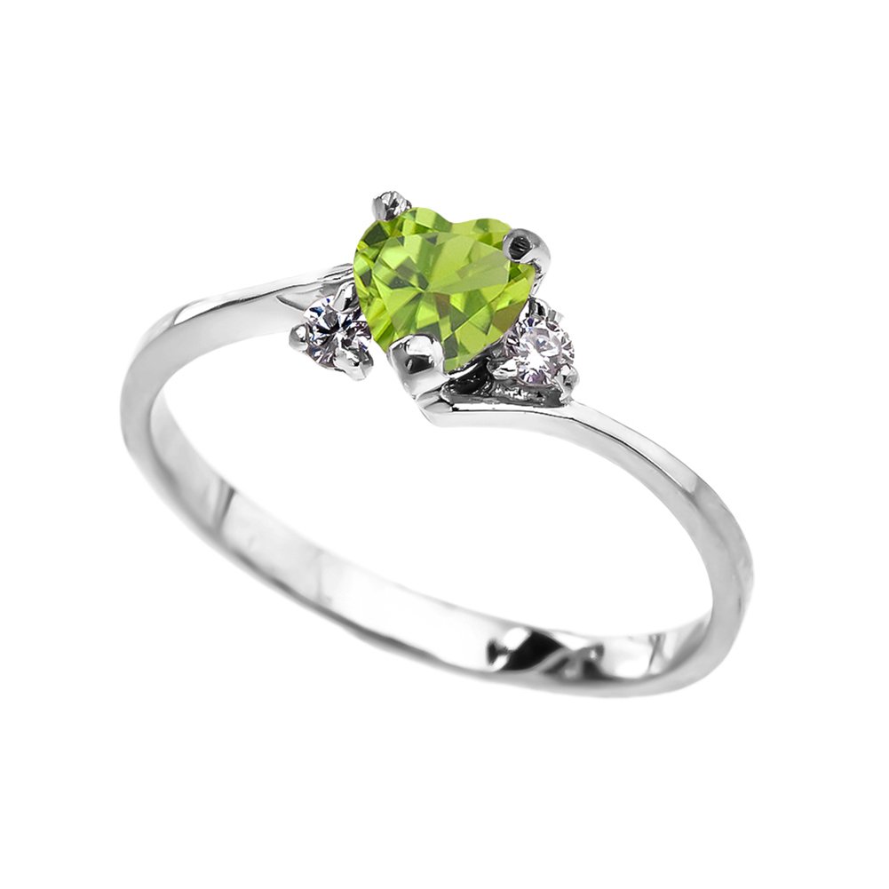 10k White Gold August Birthstone Heart Ring with Cubic Zirconia - Dainty Modern Promise Ring for Women, Proposal Gift, Anniversary Jewelry - Perfect for Engagements, Weddings & Special Occasions