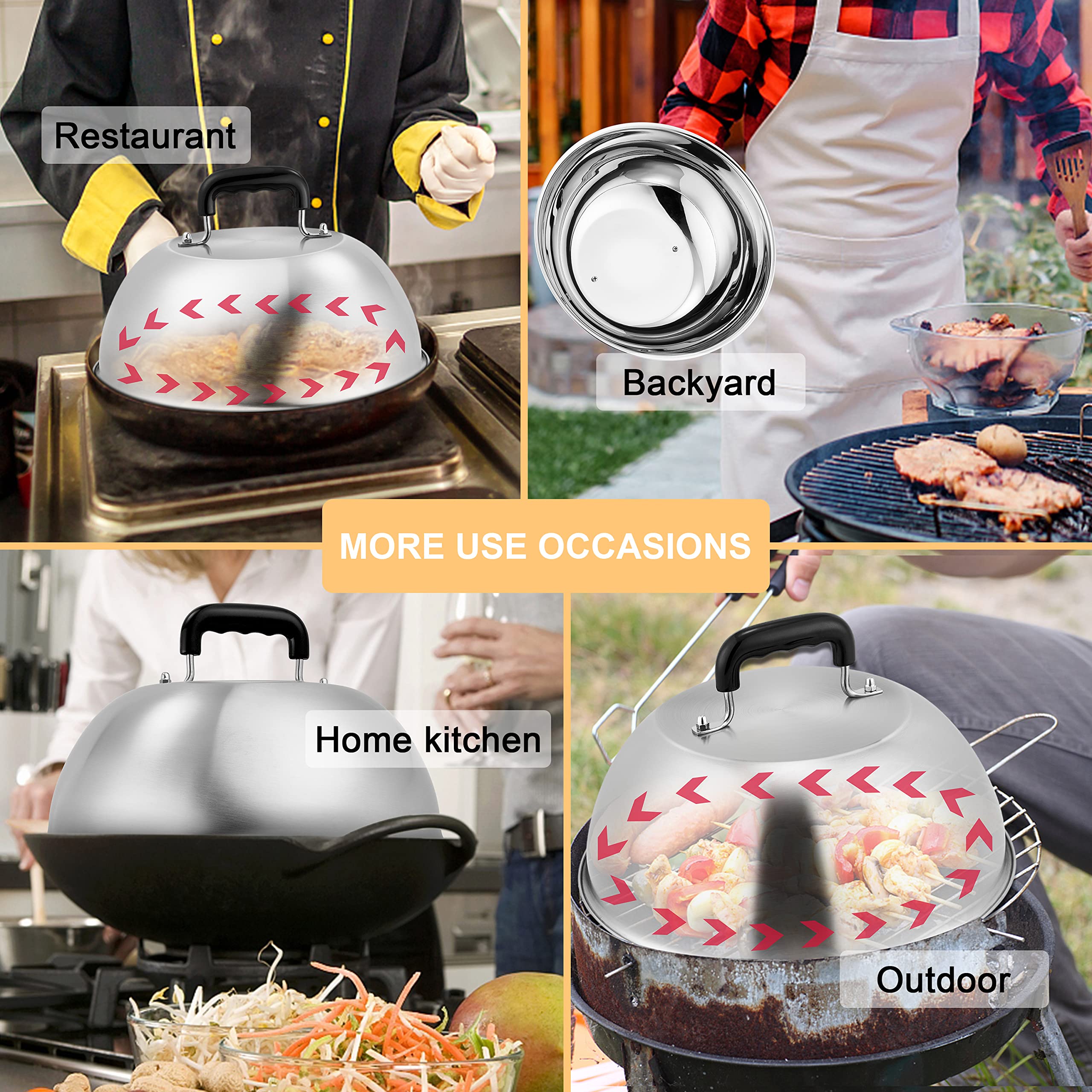HaSteeL 12-inch Stainless Steel Melting Dome Set of 2 - Large Basting & Steaming Cover for Griddle, Grill, Teppanyaki & Flat Top - Perfect for BBQ, Cheese Melting, Burgers & Vegetables - Indoor/Outdoor Use - Heavy Duty & Dishwasher Safe - Ideal for Restaurants, Food Trucks & Backyard Cooking