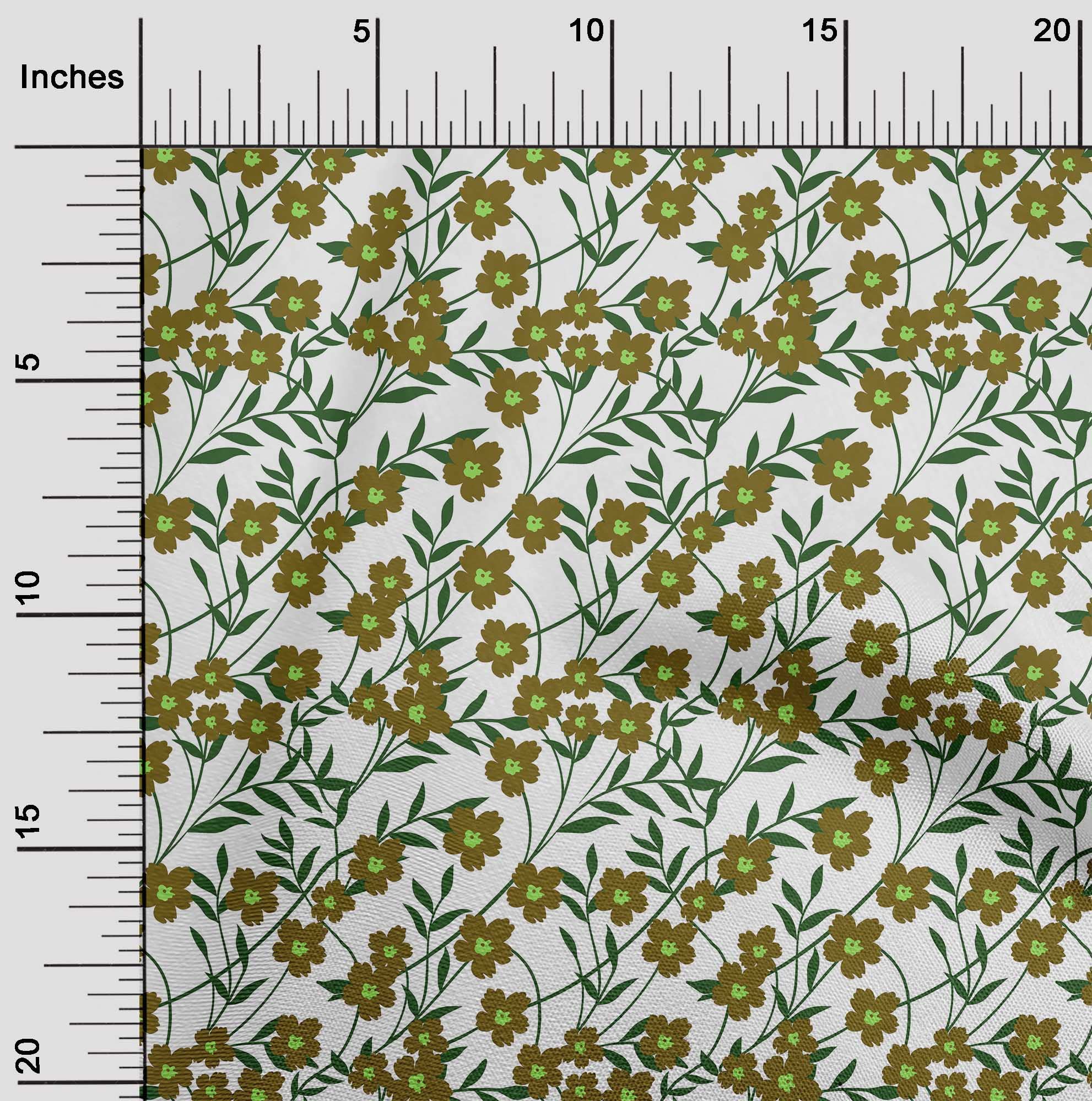 Premium 100% Cotton Jersey Fabric - Dark Olive Green Floral Print, 58
