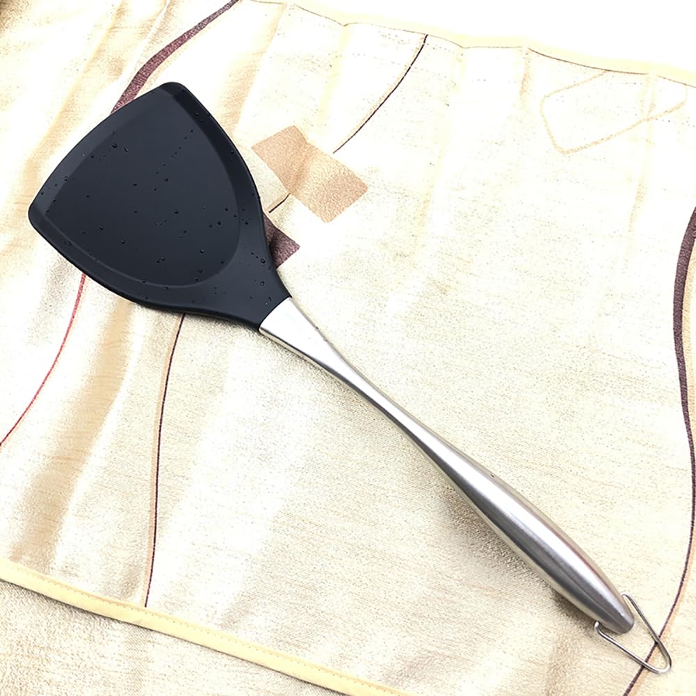 Honglida Premium BPA-Free Silicone Wok Turner - 600°F Heat Resistant Spatula with Stainless Steel Handle (14.2 Inch, Black) - Ideal for Non-Stick Cookware, Stir-Frying, Flipping Pancakes & Sauteing