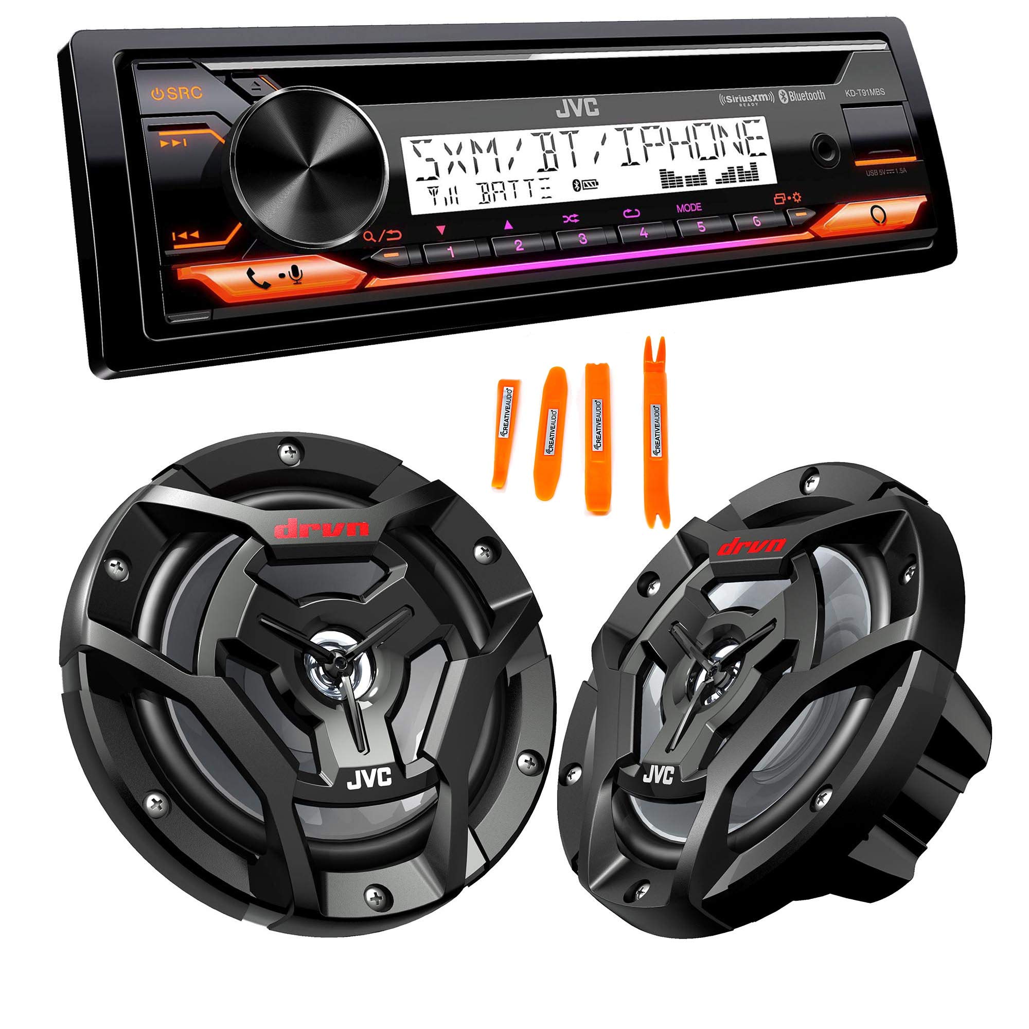 JVC KD-T91MBS Marine Stereo with CD Player, Bluetooth, USB, SiriusXM Ready & Amazon Alexa Compatible + CS-DR6200M 6.5