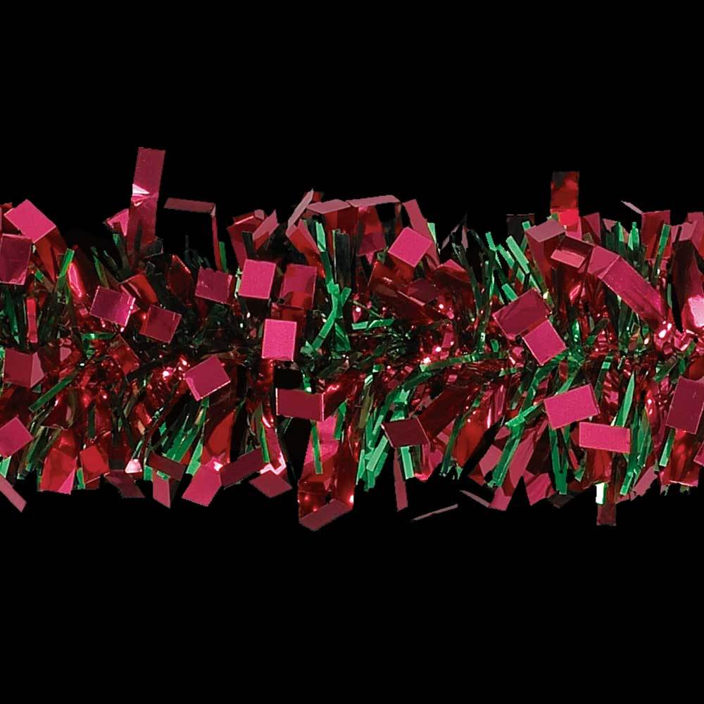 15' Fantasy Red and Green Tinsel Christmas Garland - Premium Holiday Decor for Tree, Mantel, Staircase & Party Decoration