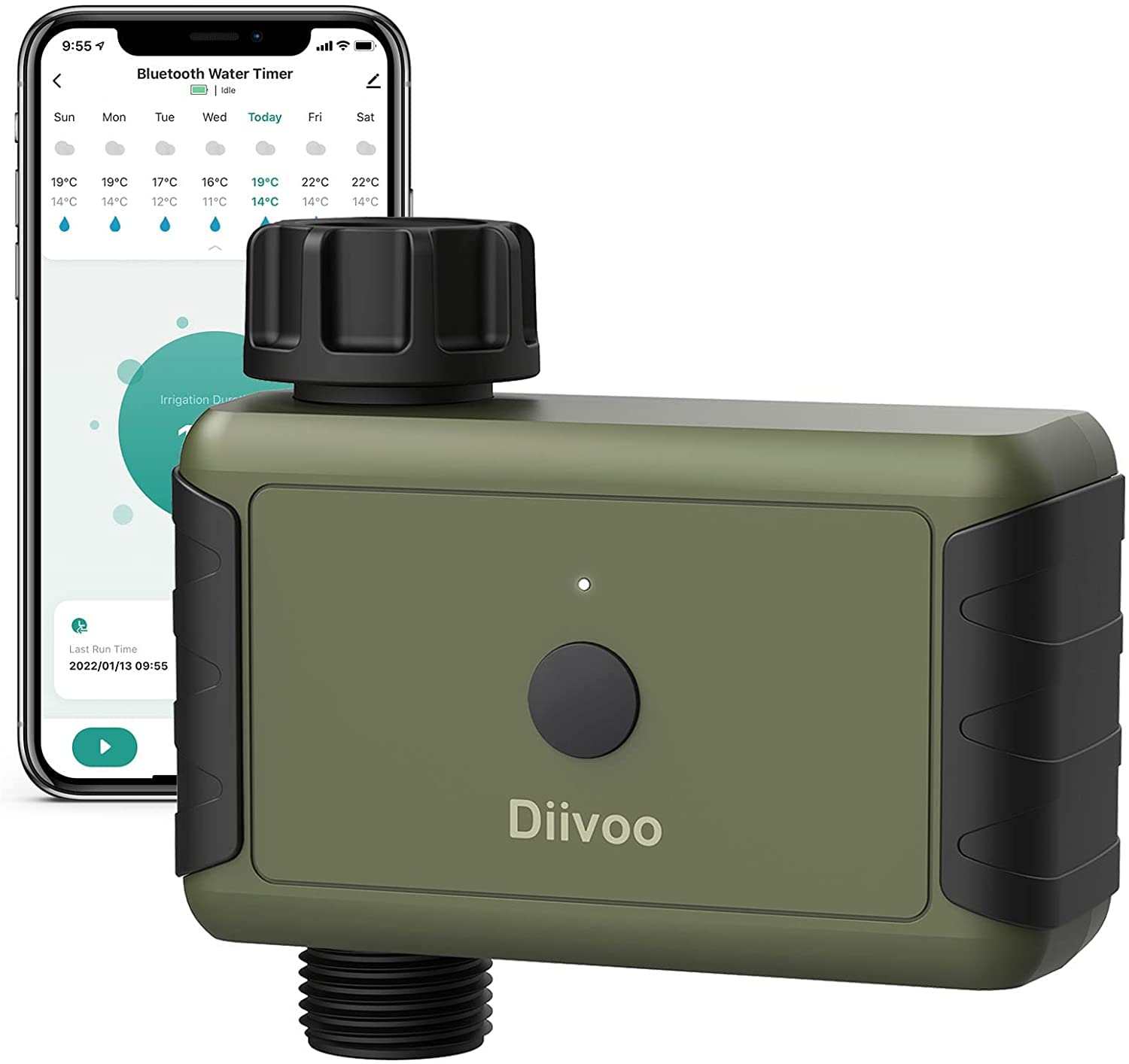 Diivoo Smart Bluetooth Water Timer for Garden Hose - Automatic Sprinkler Irrigation Timer with Custom Timing, Frequency & Rain Delay - 49.2ft Wireless Range - Perfect for Lawn, Garden, Pool & Outdoor Plant Watering System