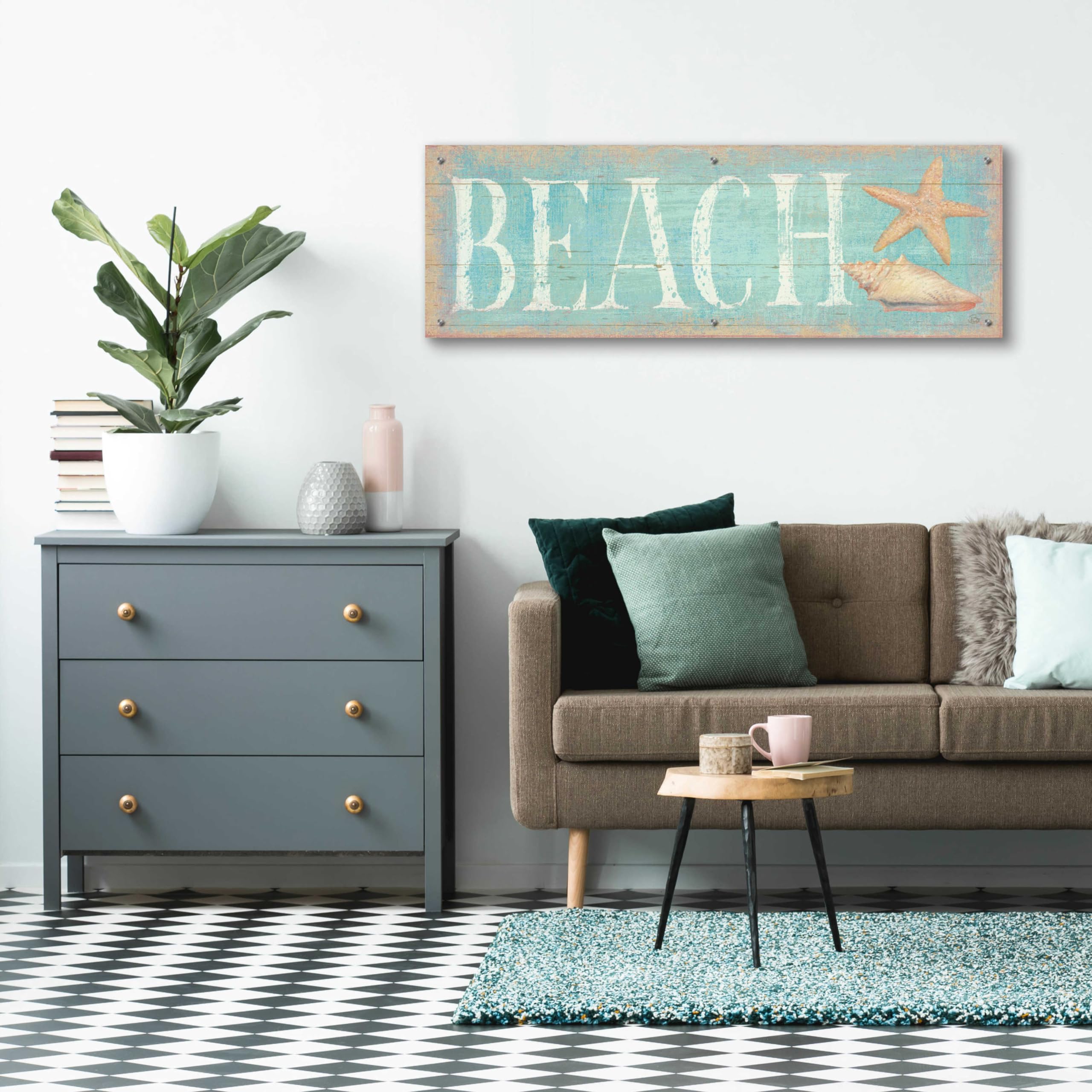 Epic 'Pastel Beach' Acrylic Glass Wall Art by Daphne Brissonnet - 48x16 Inches Coastal Painting for Living Room, Bedroom & Office Decor