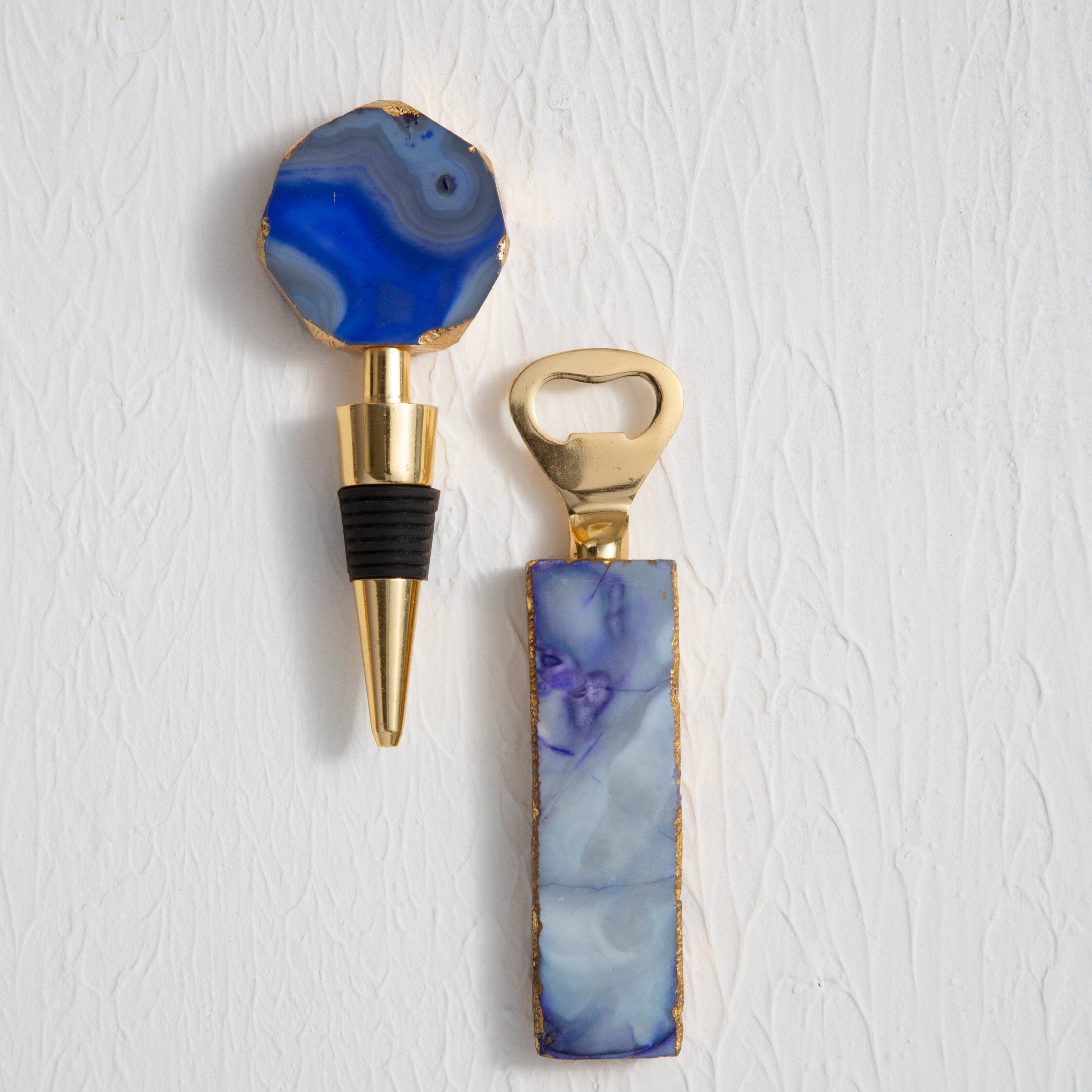 Bowerbird Agata Blue Bottle Opener and Stopper Set - Premium Wine Accessories for Home Bar, Kitchen & Gifts - Perfect for Parties, Weddings & Entertaining