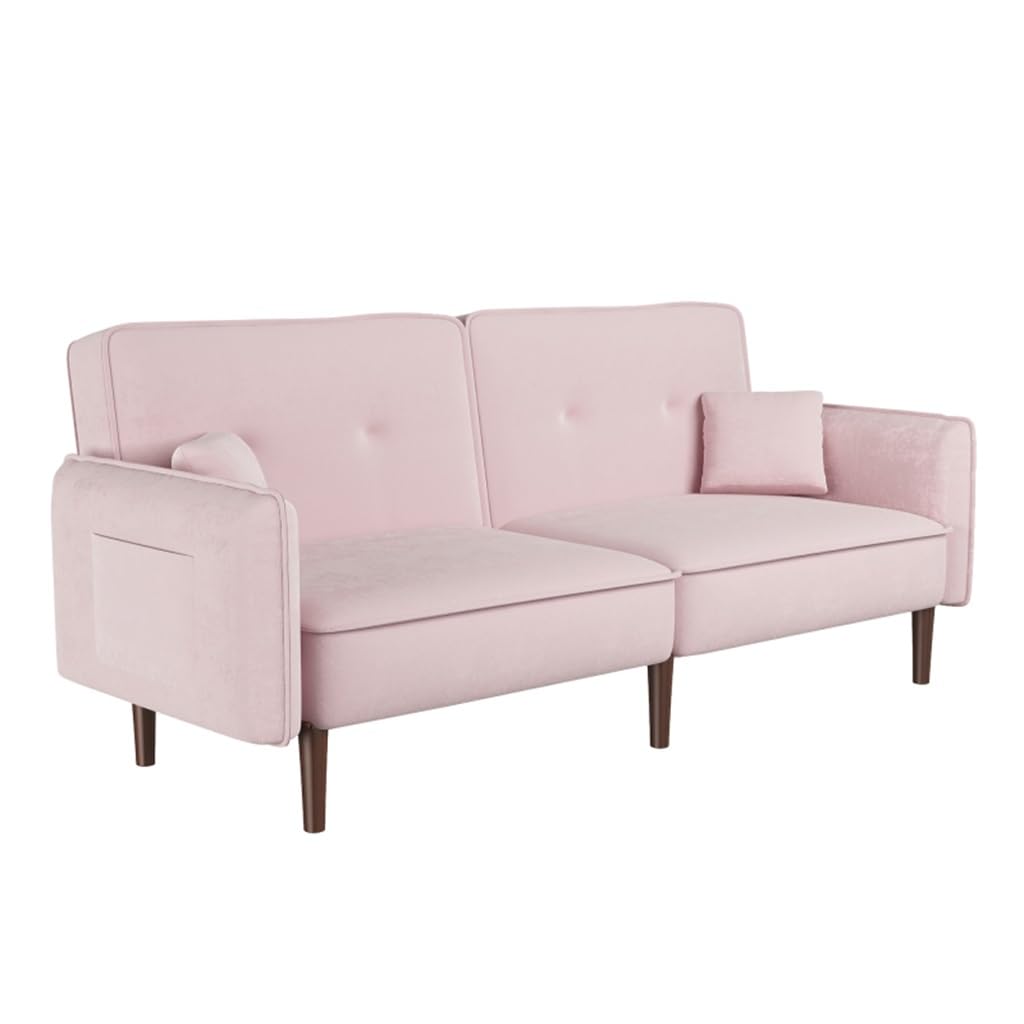 WXBDD Velvet Convertible Sofa Bed with Armrests & 2 Pillows - Modern Sleeper Couch for Small Spaces, Living Room, Bedroom & Guest Room (Perfect for Apartments, Dorms & Studio Homes)
