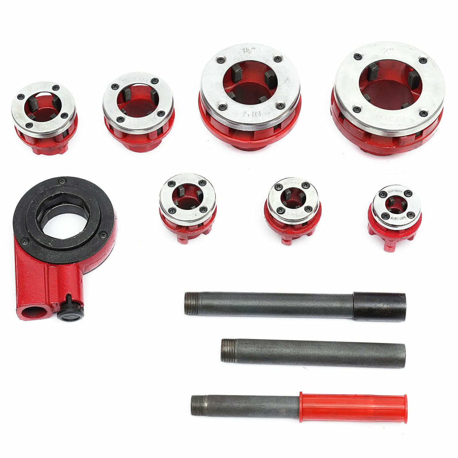 Ratchet Pipe Threader Kit Set - 7 Size Handheld Pipe Threading Tool with 3/8