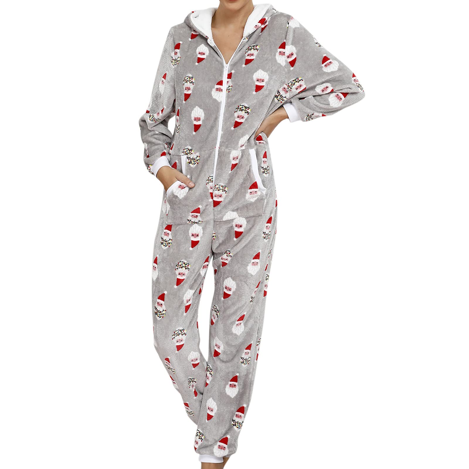 SHOPESSA Women's Plus Size Long Sleeve Zip-Up Jumpsuit - Elegant Bodycon One Piece Outfit for Christmas, Casual Wear & Pajamas | Perfect for Holiday Parties, Family Gatherings & Cozy Nights