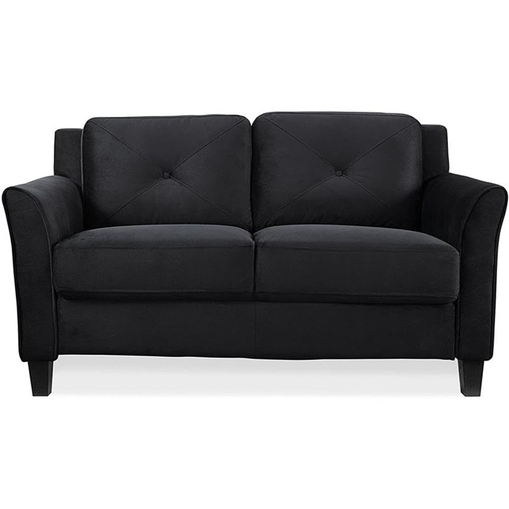 BOWERY HILL Microfiber Loveseat Couch in Black - Soft & Durable Small Sofa for Living Room, Apartment, Office - Perfect for Lounging, Reading & Entertaining Guests