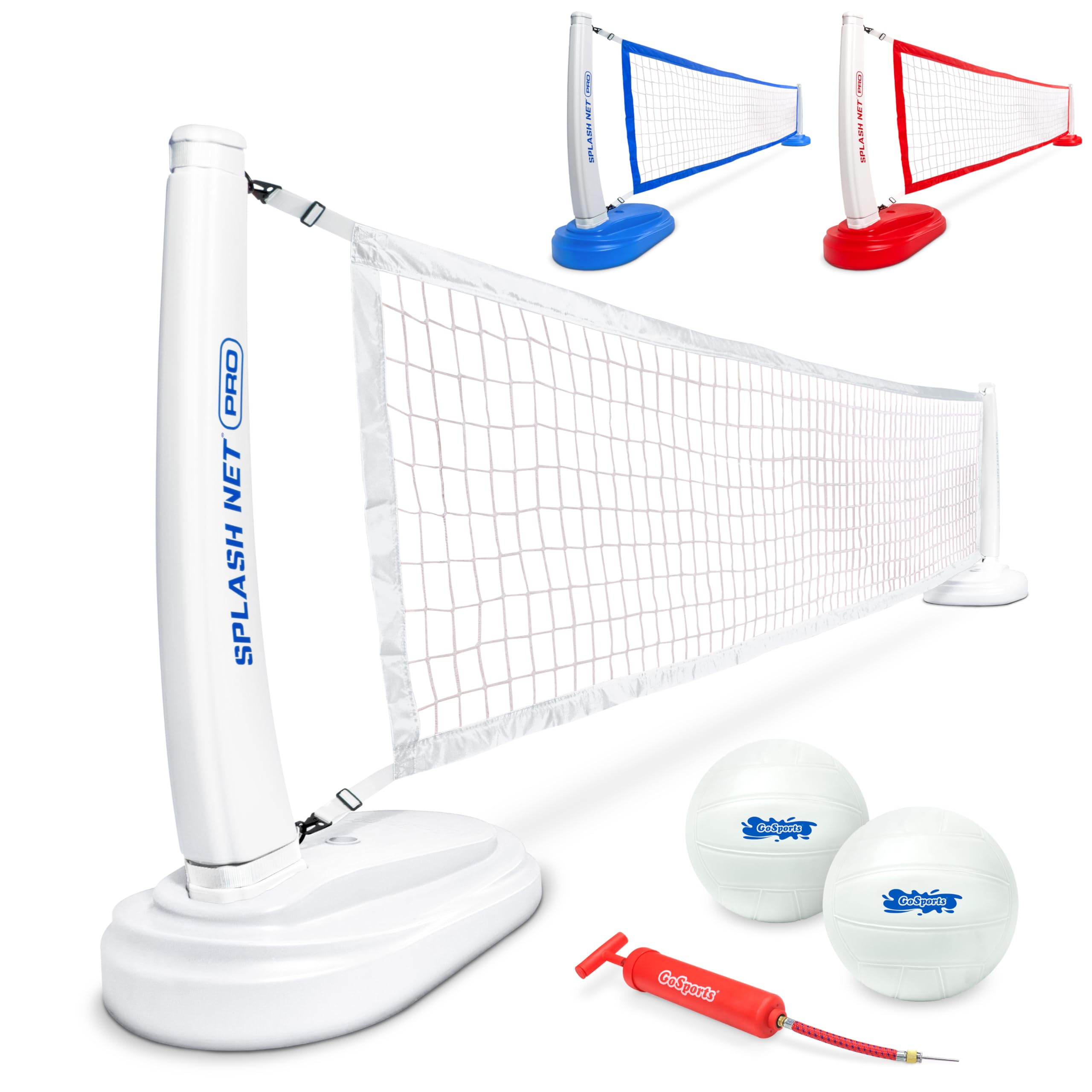 GoSports Splash Net PRO Pool Volleyball Set - Premium Water Volleyball Net with 2 Balls & Pump (Red/White/Blue) | Perfect for Backyard Pool Parties, Beach Games & Summer Water Activities