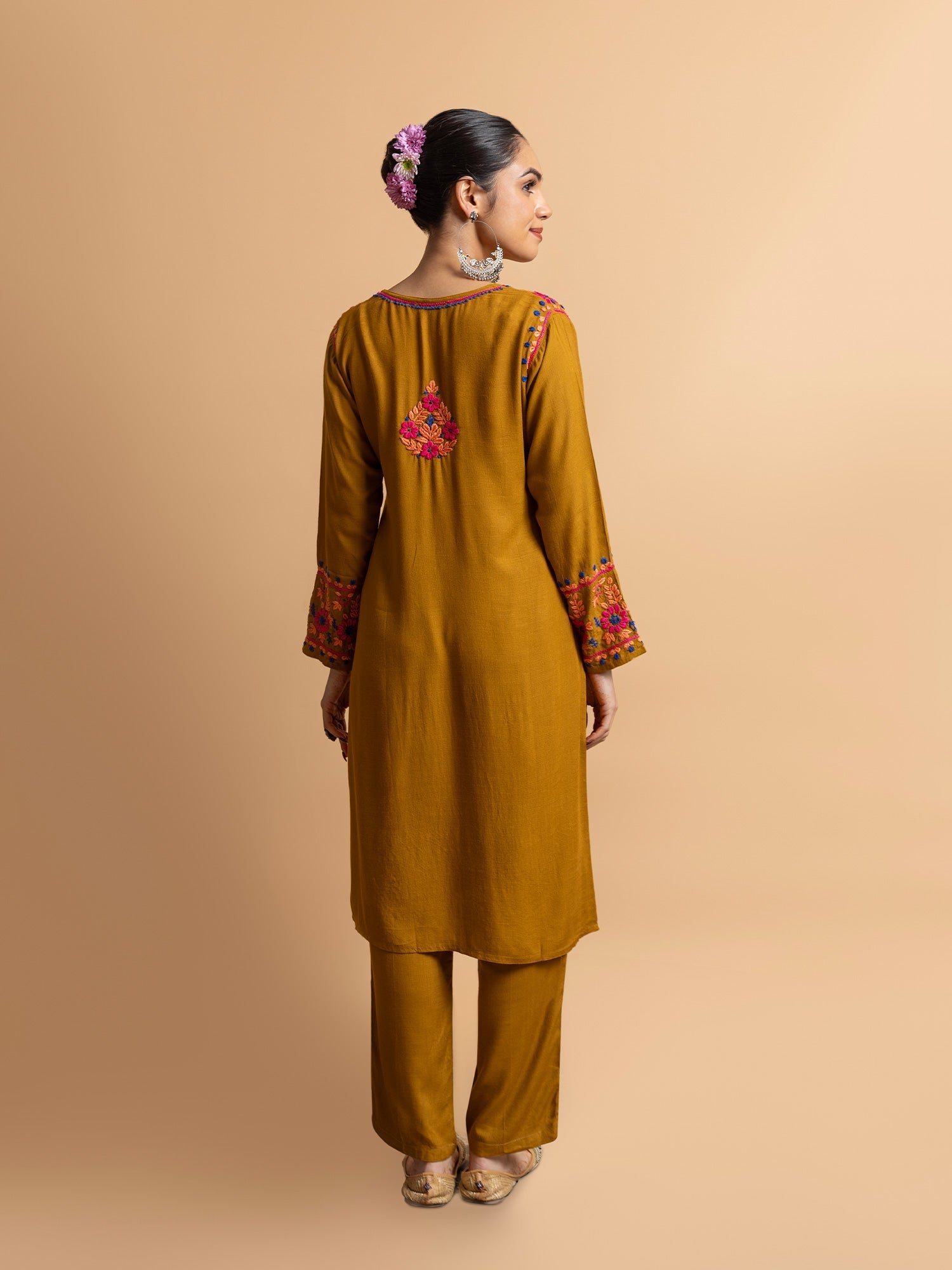 Fizaa's Chikankari Cotton Silk Kurta Set for Women - Mustard Color | Elegant Indian Ethnic Wear | Perfect for Festivals, Weddings & Special Occasions