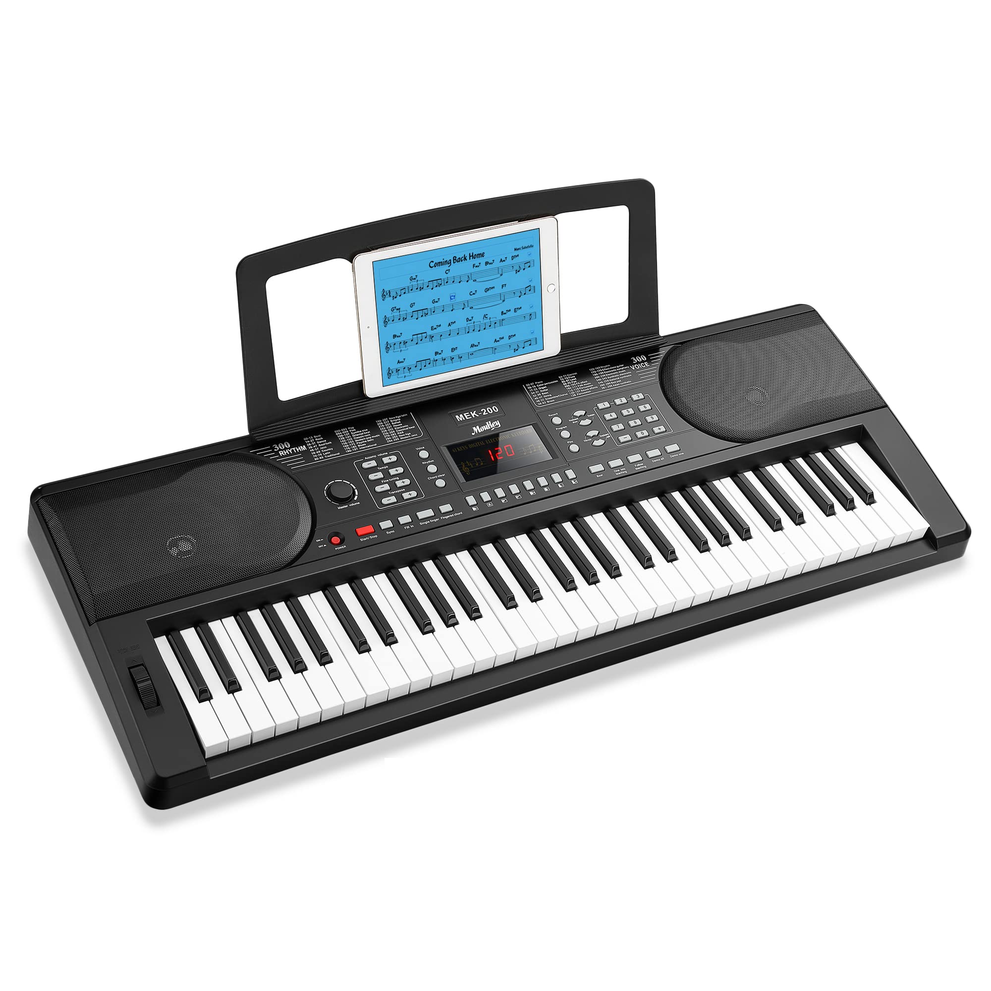 Moukey 61-Key Portable Digital Piano Keyboard - Full-Size Electric Keyboard with Premium Sound, Durable Keys, Music Stand & Power Adapter - Perfect for Beginners, Home Practice & Live Performances