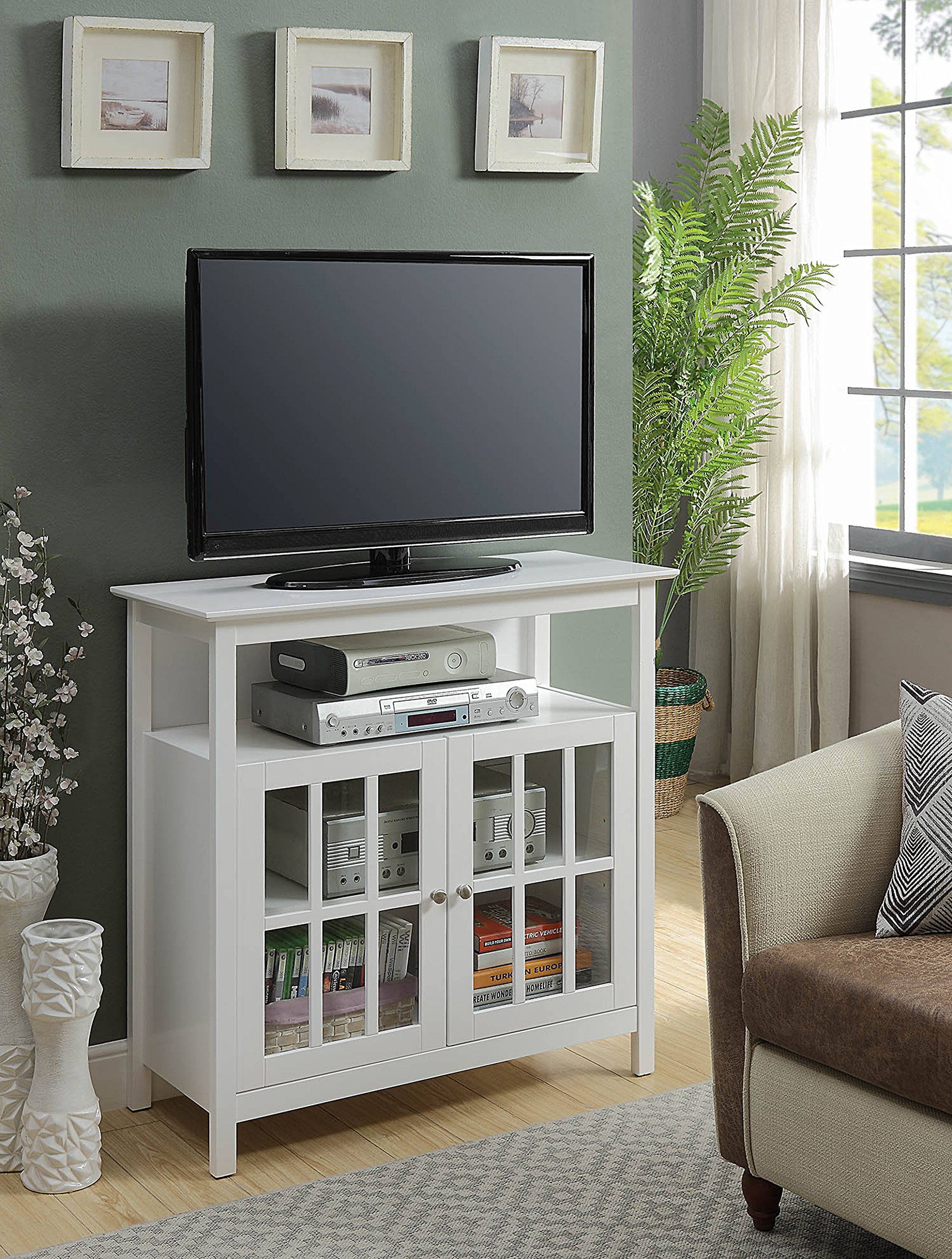Convenience Concepts Big Sur Highboy TV Stand with Storage Cabinets & Shelves - White Finish for Living Room, Bedroom & Home Theater Organization