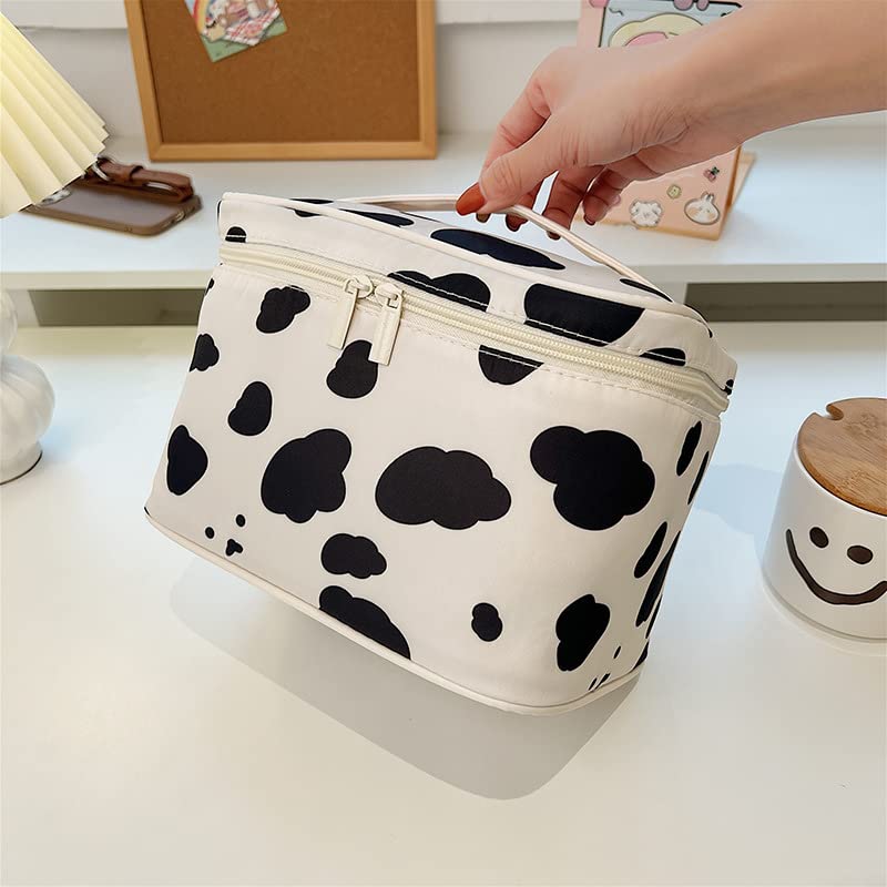 Travel Cosmetic Bag for Women - Large Capacity Waterproof Makeup Organizer with Cow Print Design | Perfect for Home, Vacation & Gym Essentials Storage