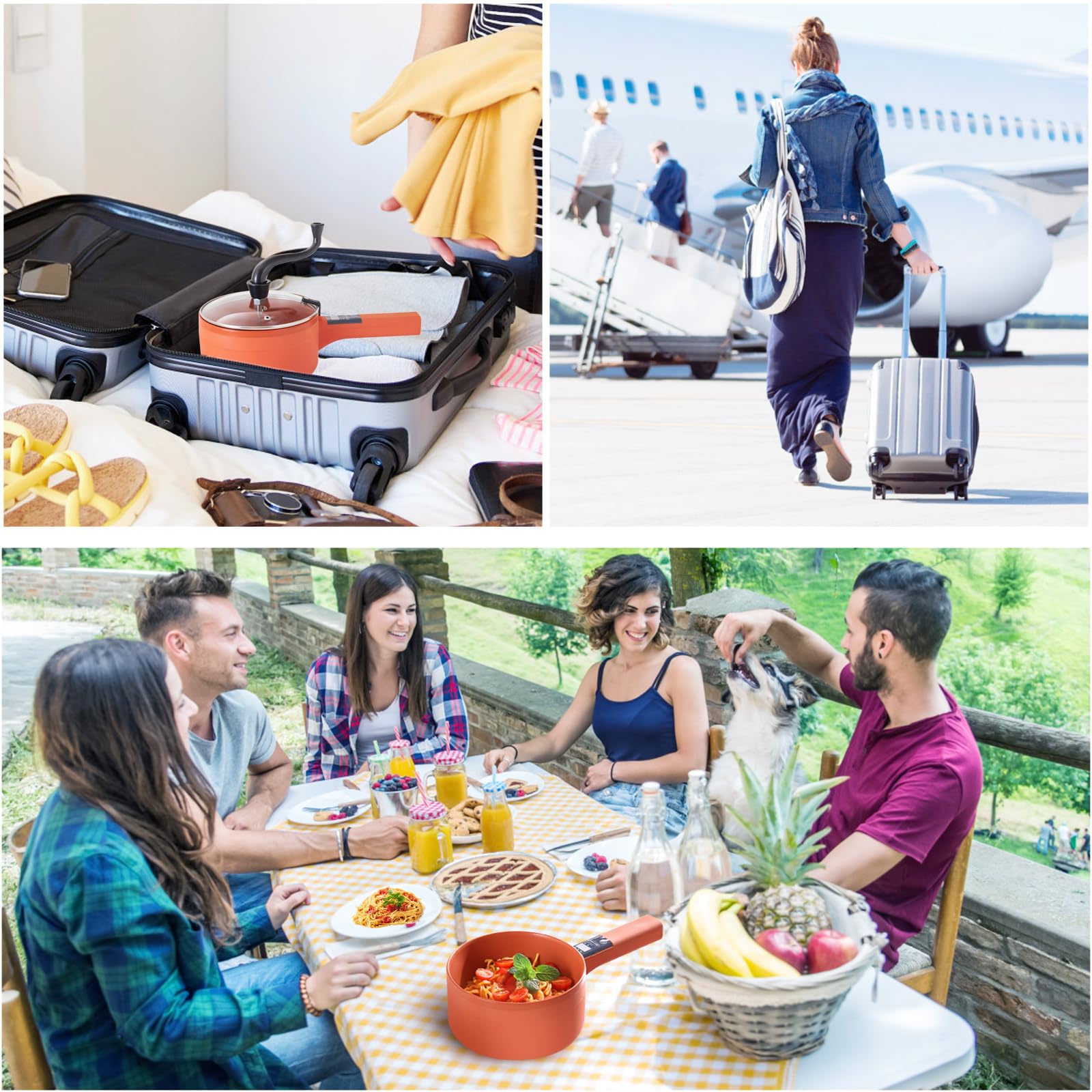 Upgraded 1L Multifunctional Electric Hot Pot Cooker - Non-Stick Stainless Steel Mini Portable Ramen Popcorn Maker with Adjustable Temperature & Long Handle for Steak, Egg Soup | Perfect for Camping, Travel & Dorm Cooking (Orange)